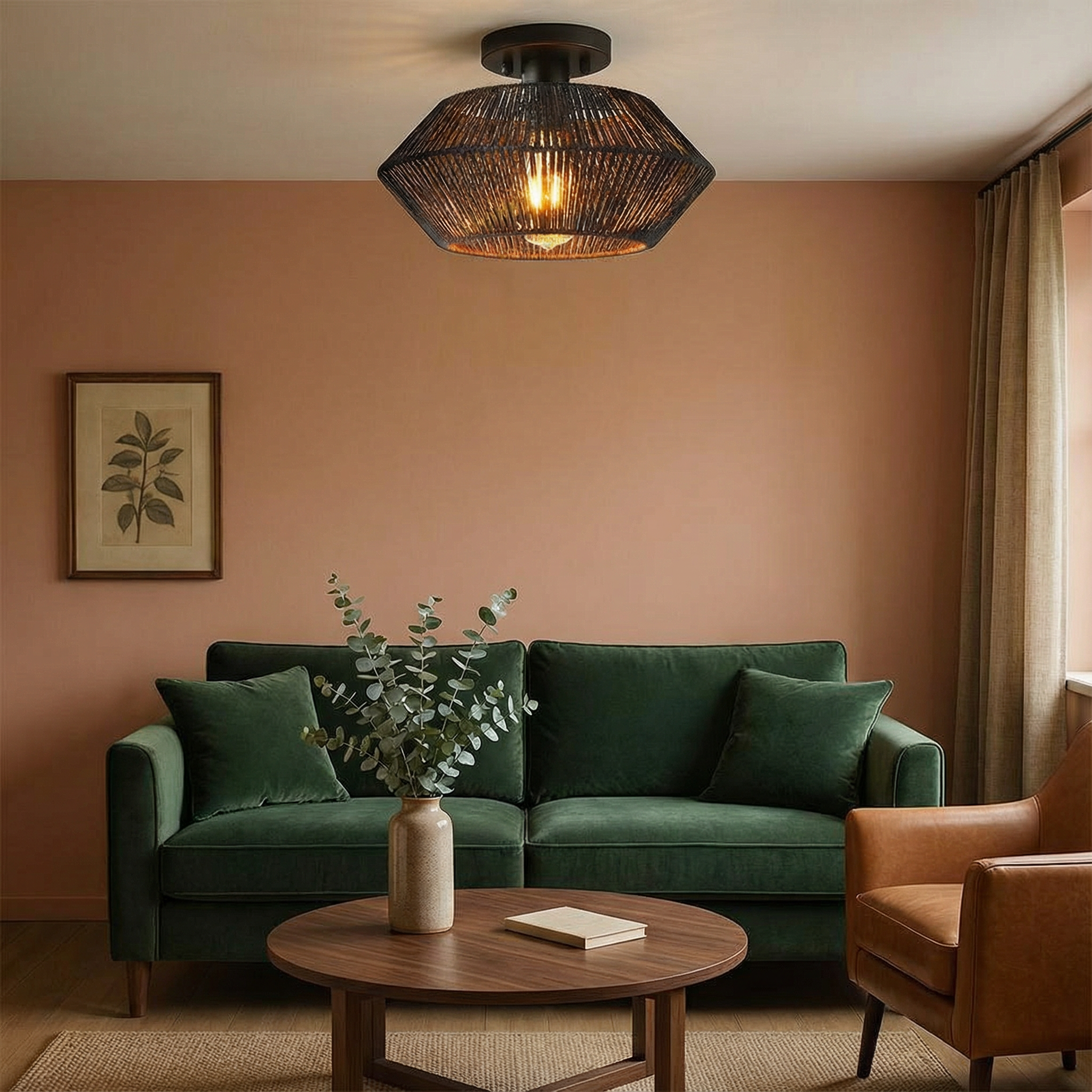 Flush Mount Ceiling Light Handwoven Bamboo Integrated LED - Image 2