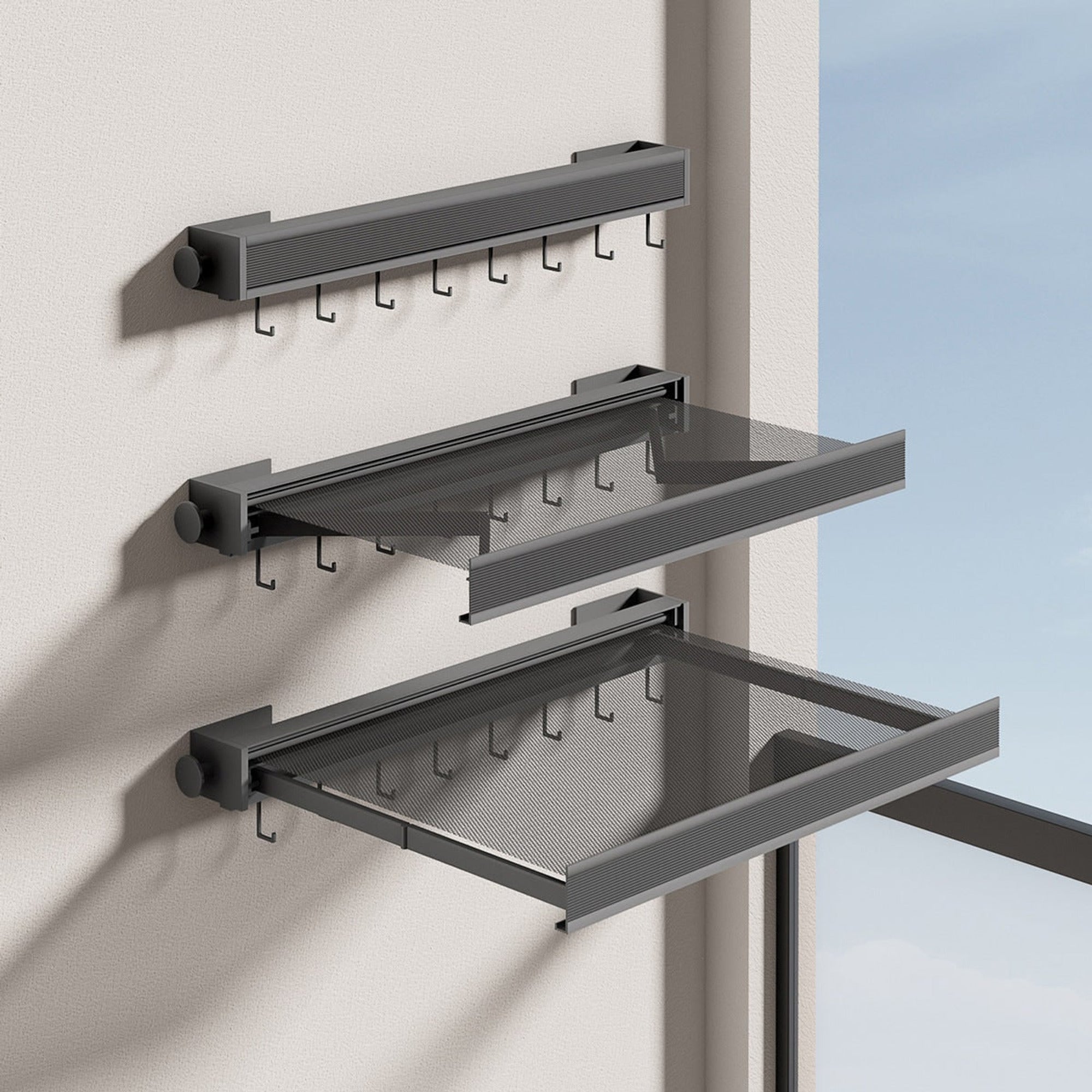 Foldable Drying Rack With Large Capacity Wall Mounted Retractable Design For Space Saving Laundry Drying Includes Mesh Surface And Hanging Hooks - Image 4