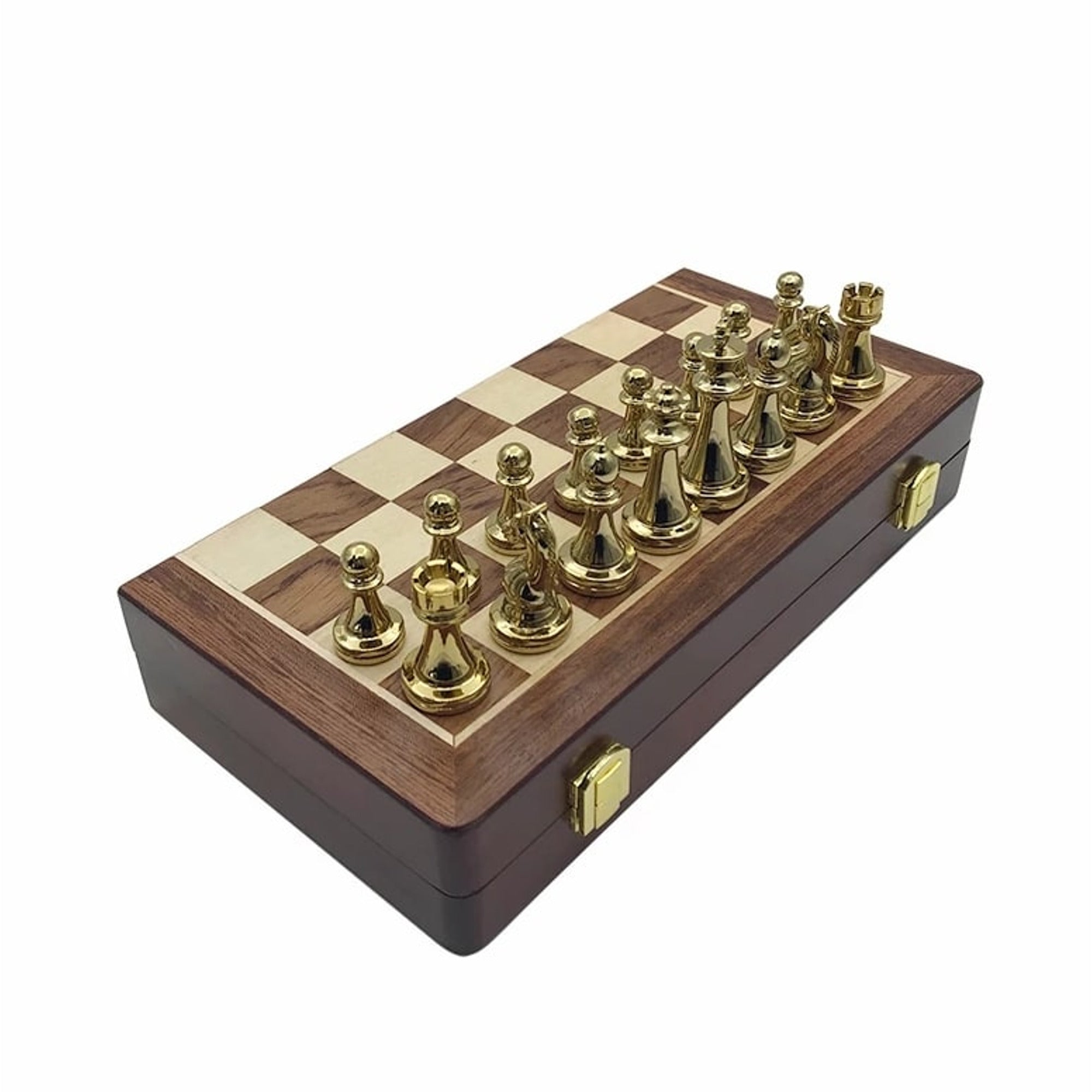 Folding Chess Board Set With Wooden Board And Zinc Alloy Pieces - Image 6