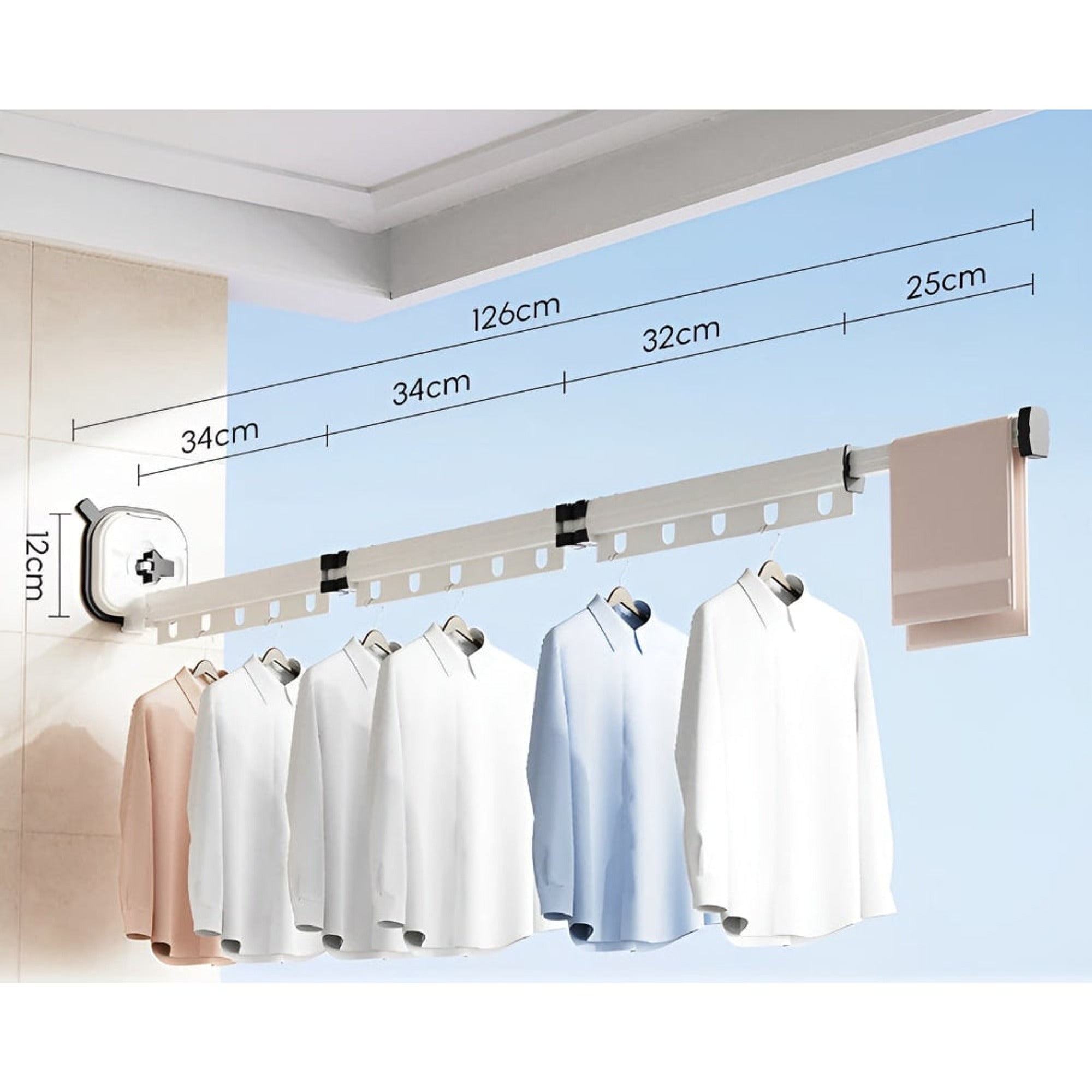 Folding Clothes Drying Rack Wall Mounted With Suction Cup Fixation Par Ventouse In Black And Silver Aluminum - Image 8