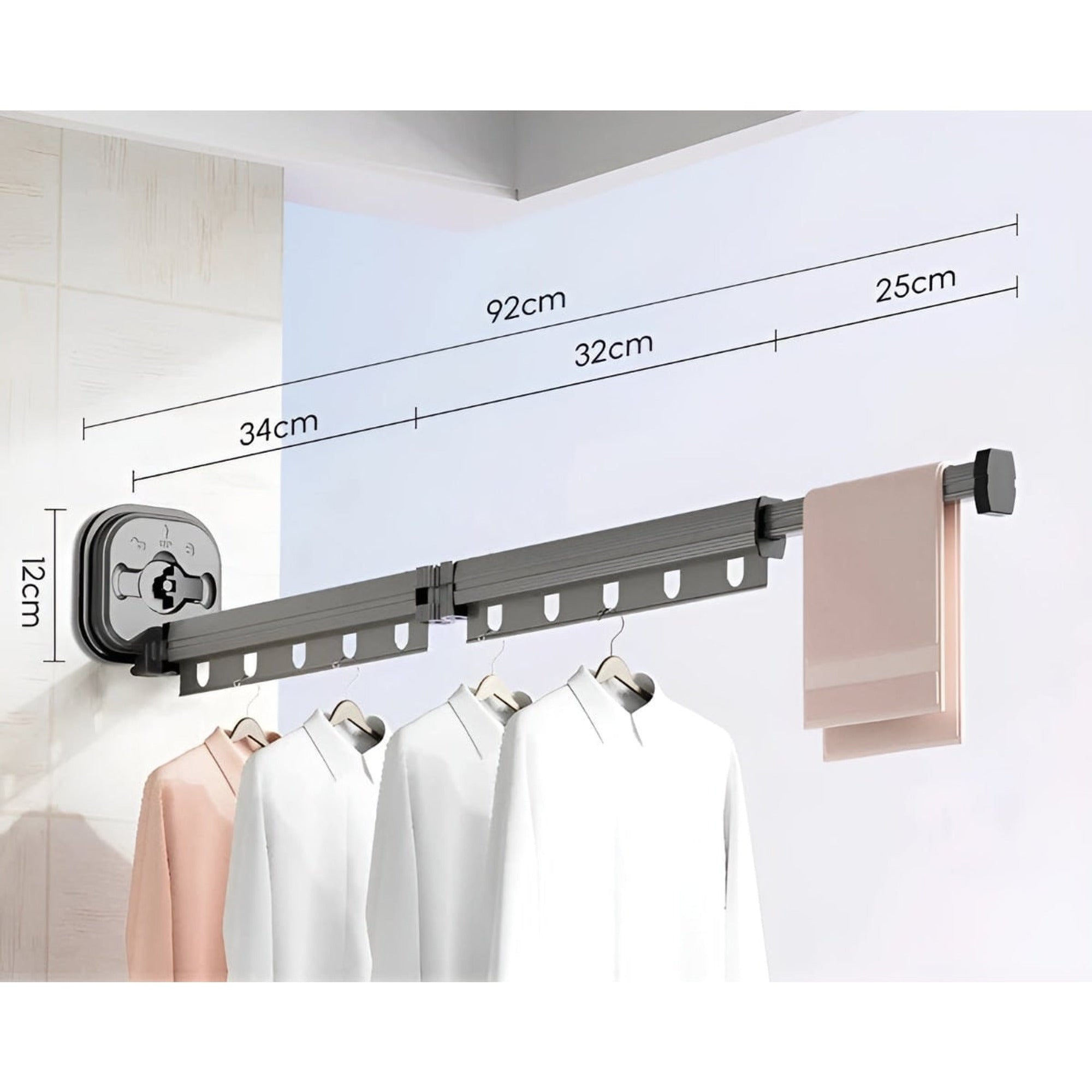 Folding Clothes Drying Rack Wall Mounted With Suction Cup Fixation Par Ventouse In Black And Silver Aluminum - Image 10