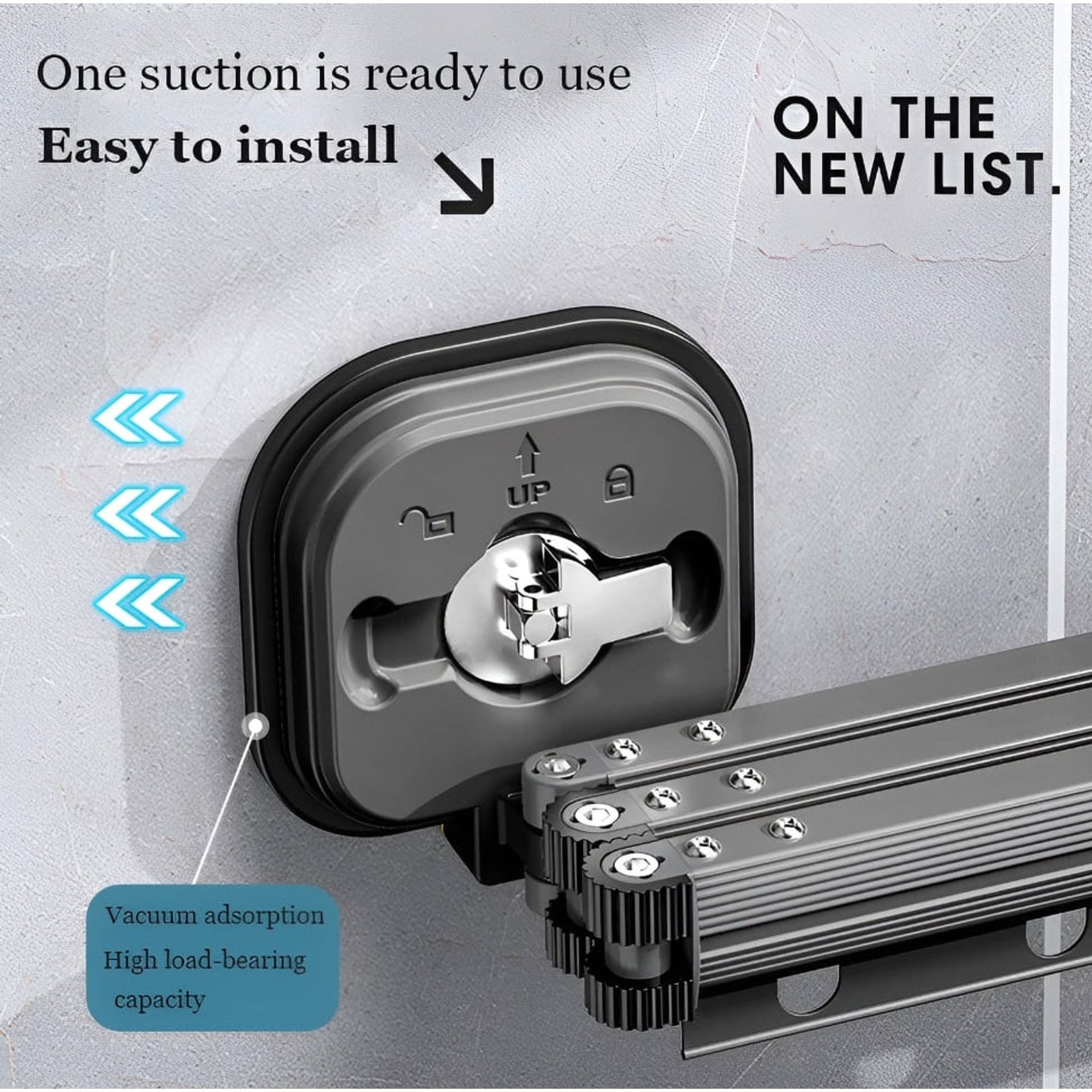 Folding Clothes Drying Rack Wall Mounted With Suction Cup Fixation Par Ventouse In Black And Silver Aluminum - Image 14