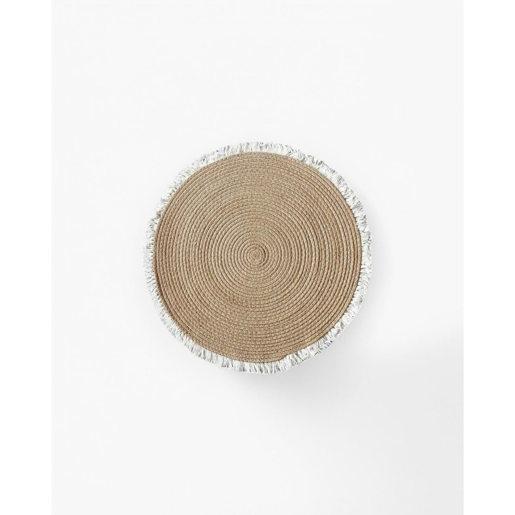 Fringe Rug Round Woven Natural Jute With White Trim - Image 4