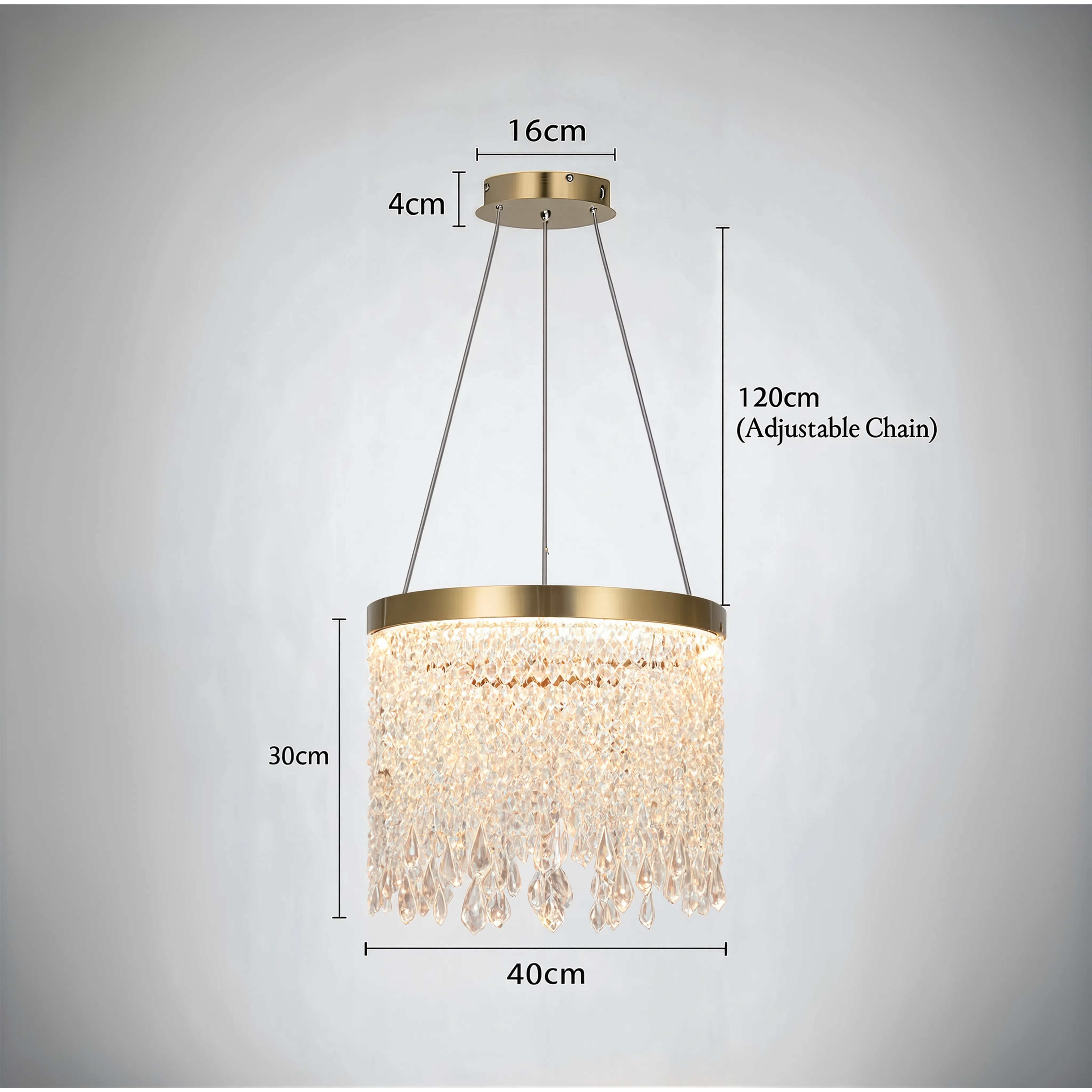 Gold Drum Crystal LED Chandelier With Hand-Beaded Details - Image 3