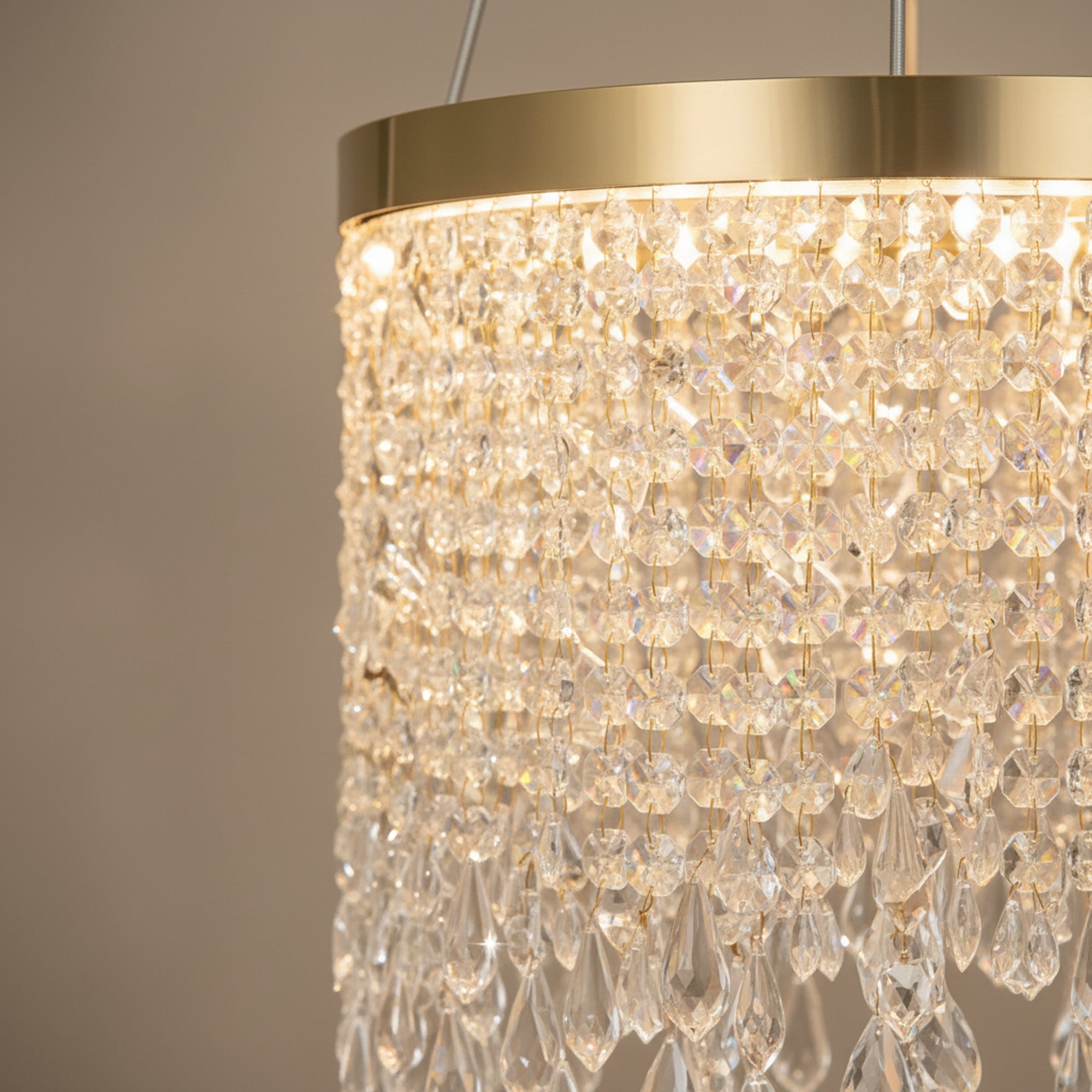 Gold Drum Crystal LED Chandelier With Hand-Beaded Details - Image 5