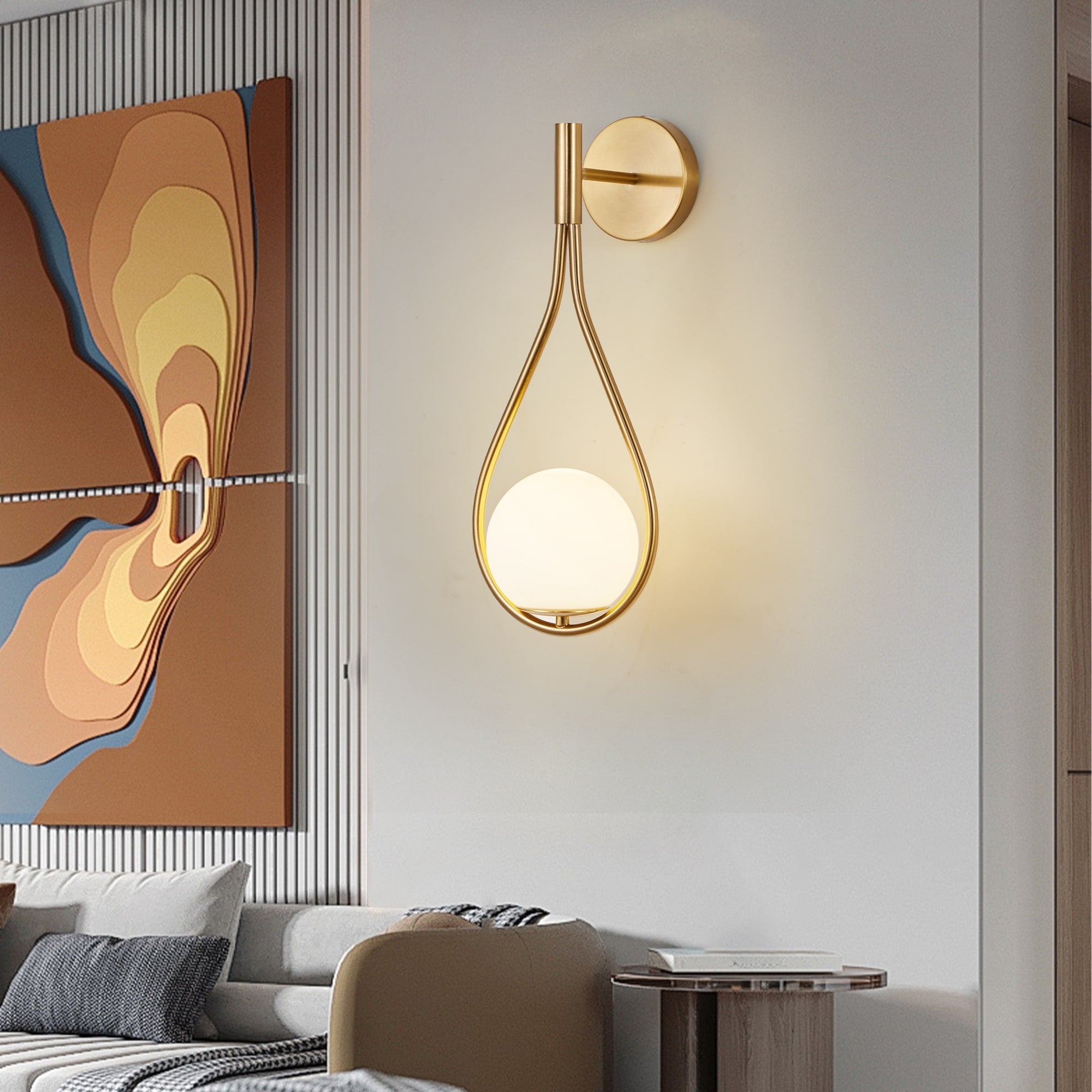 Gold Wall Globe Sconces With Teardrop Frame - Image 7