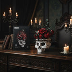 Gothic Halloween Decor Skull Flower Arrangement With Roses - Image 2