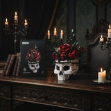 Gothic Halloween Decor Skull Flower Arrangement With Roses - Image 2