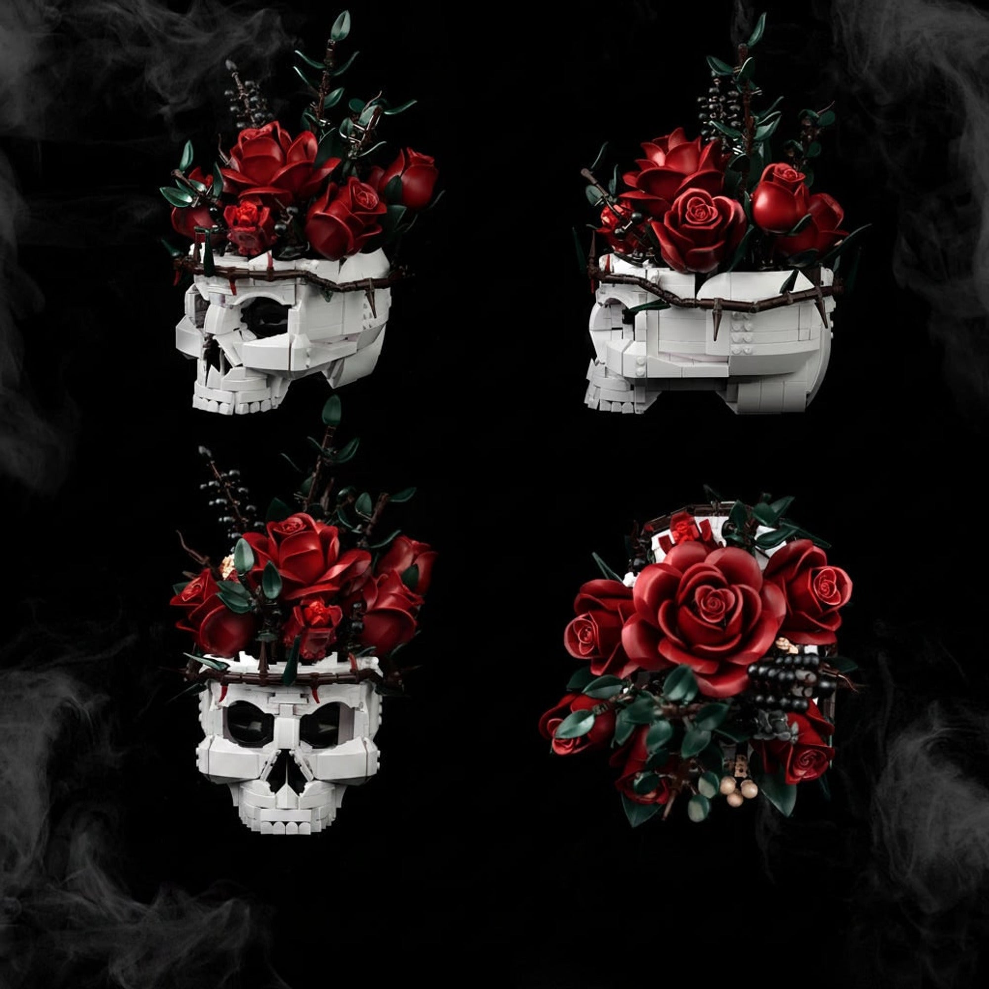 Gothic Halloween Decor Skull Flower Arrangement With Roses - Image 4
