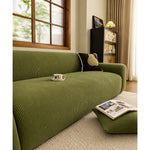 Green Velvet Stretch Sofa Cover - Image 2
