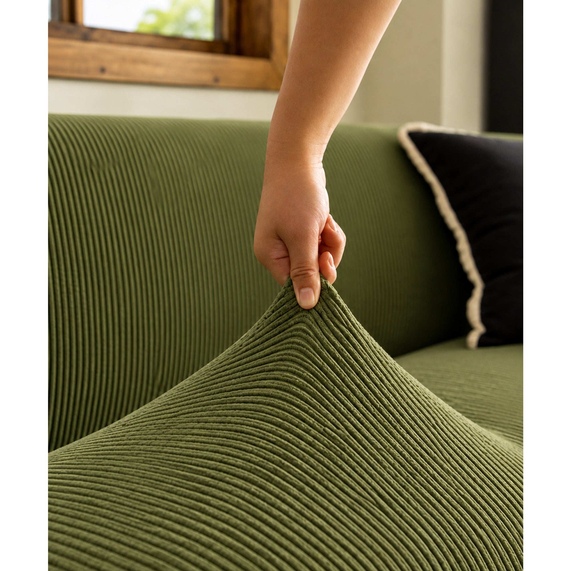 Green Velvet Stretch Sofa Cover - Image 3
