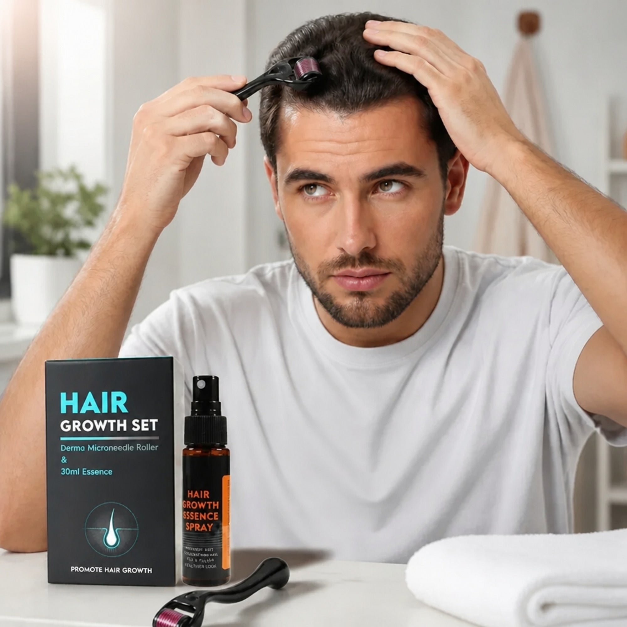 Hair Growth Set With Derma Microneedle Roller And 30ml Essence Oil - Image 2