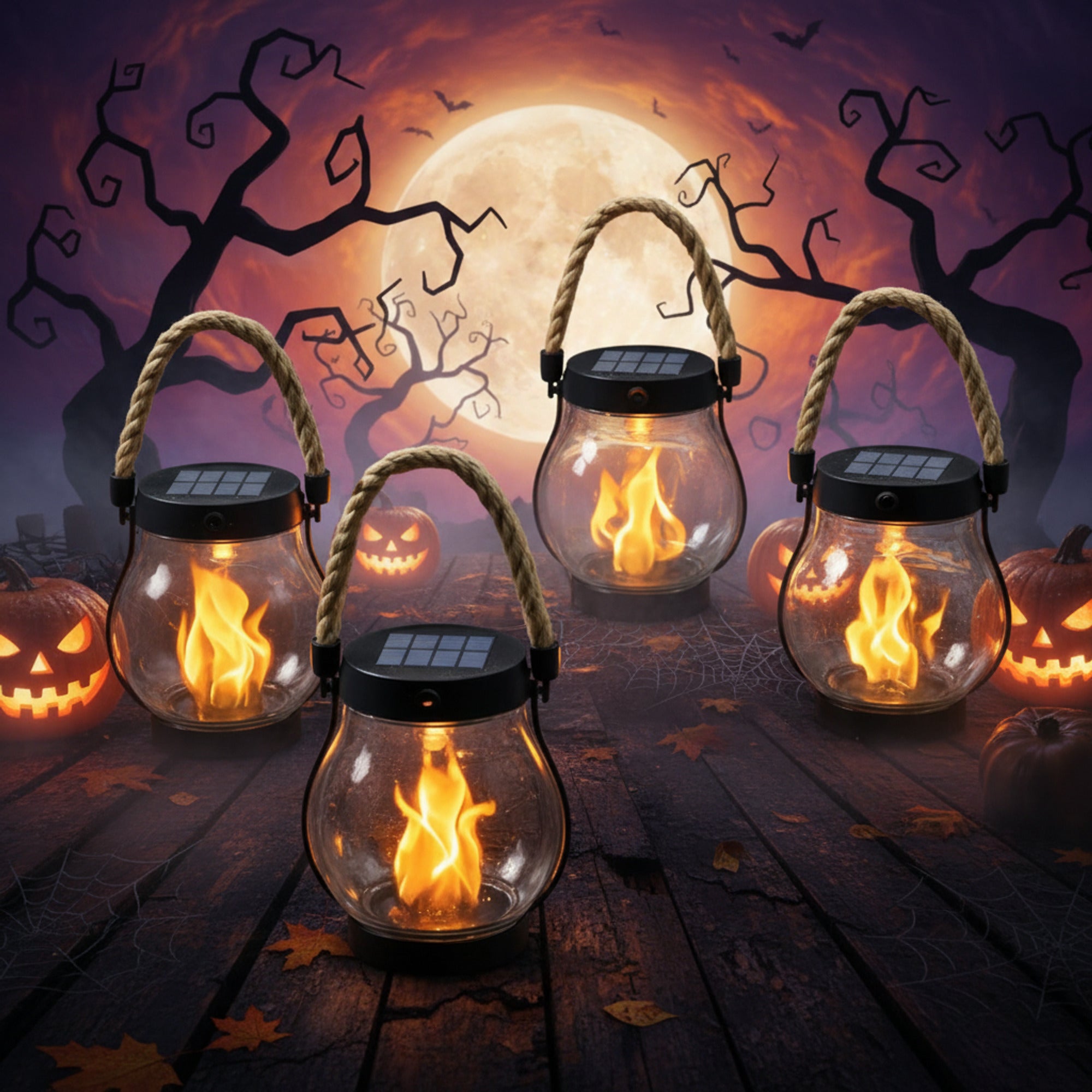 Halloween & Candlelight Solar Hanging Lantern With Flickering Flame And Waterproof LED Light For Outdoor Use - Image 1