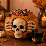 Halloween Candy Jar Skull Pumpkin Candy Jar With Skull Design And Top Hat Open Container For Halloween Treats - Image 3