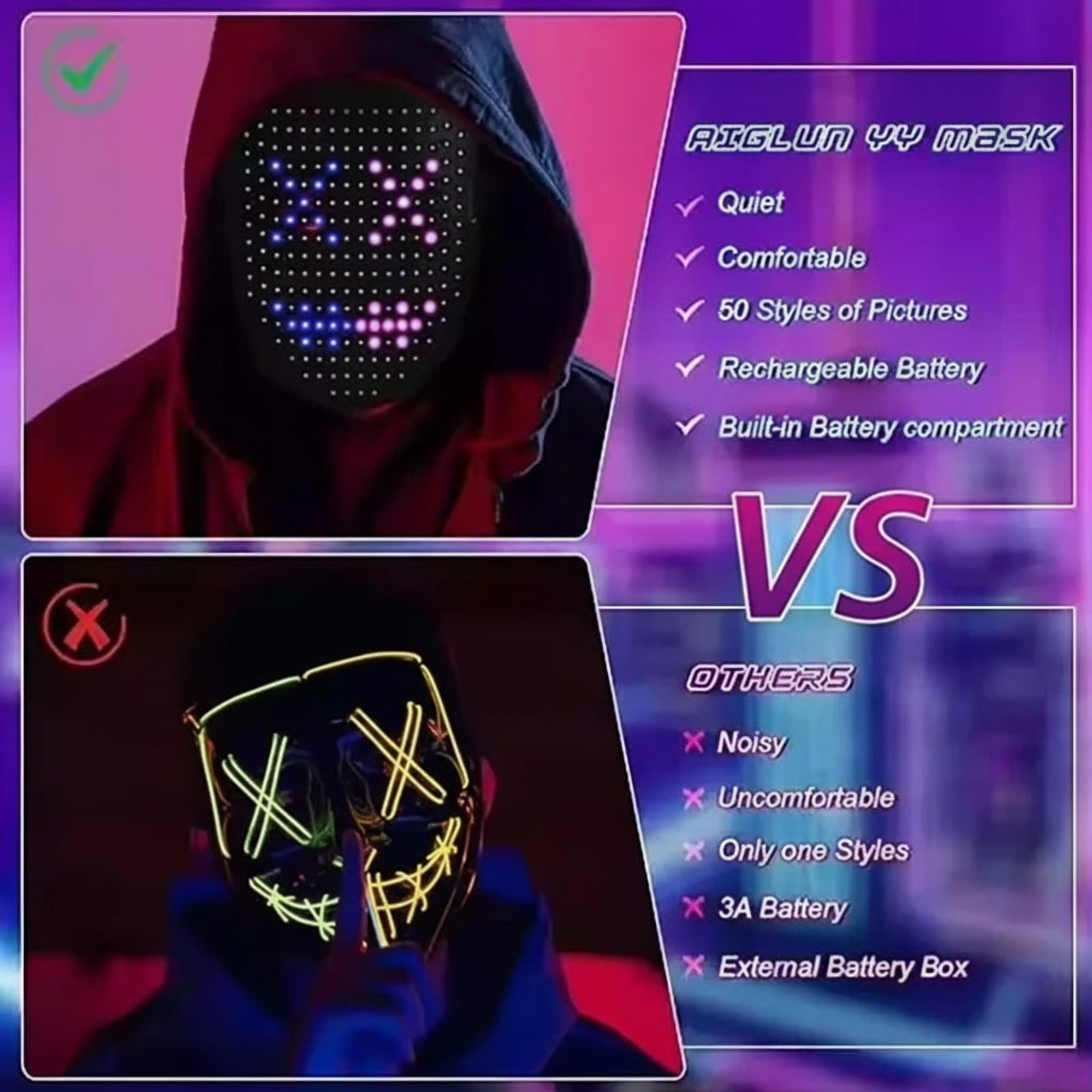 Halloween Costume Mask Kids' Red Light LED With Therapy And Gesture Control For Party And At Home Use - Image 3