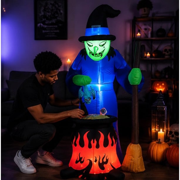 Halloween Decor Inflatable Witch Decoration With LED Light Up For Yard Display - Image 11