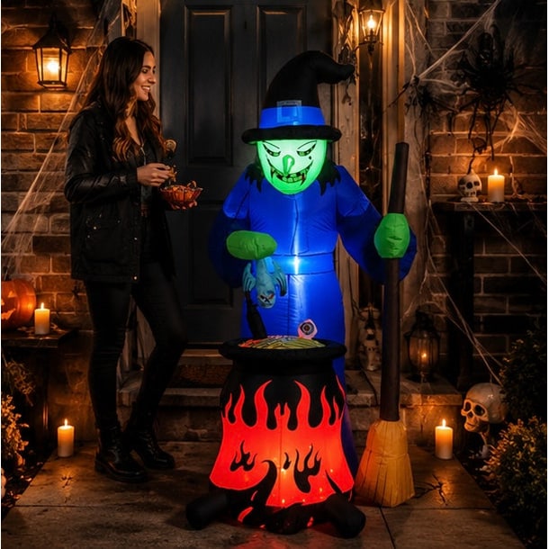Halloween Decor Inflatable Witch Decoration With LED Light Up For Yard Display - Image 12