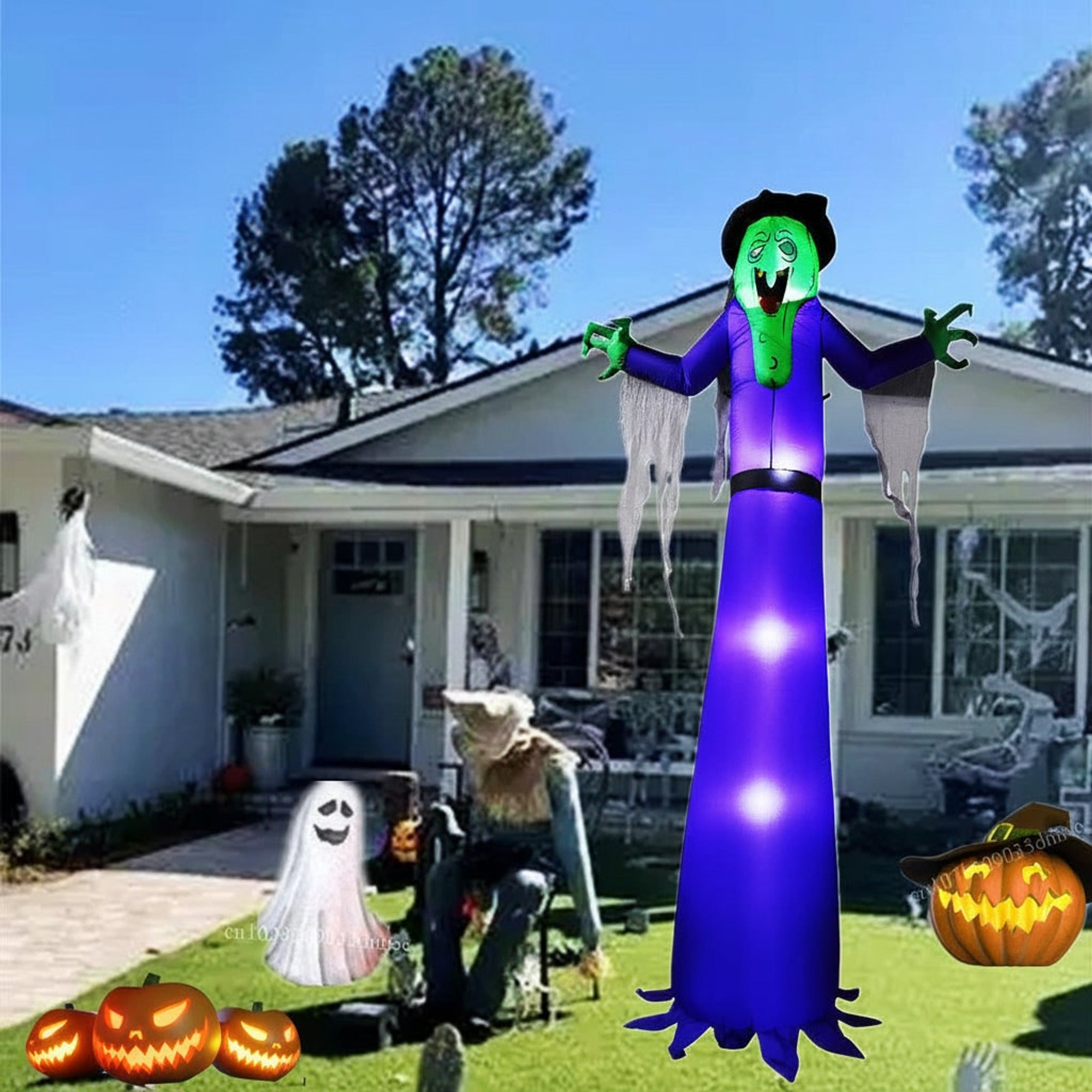 Halloween Decor Inflatable Witch Decoration With LED Light Up For Yard Display - Image 2