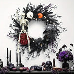 Halloween Door Wreath With Jack O'lantern Pumpkins And Skeleton For Spooky Entry Decor - Image 2