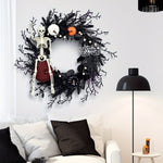 Halloween Door Wreath With Jack O'lantern Pumpkins And Skeleton For Spooky Entry Decor - Image 3