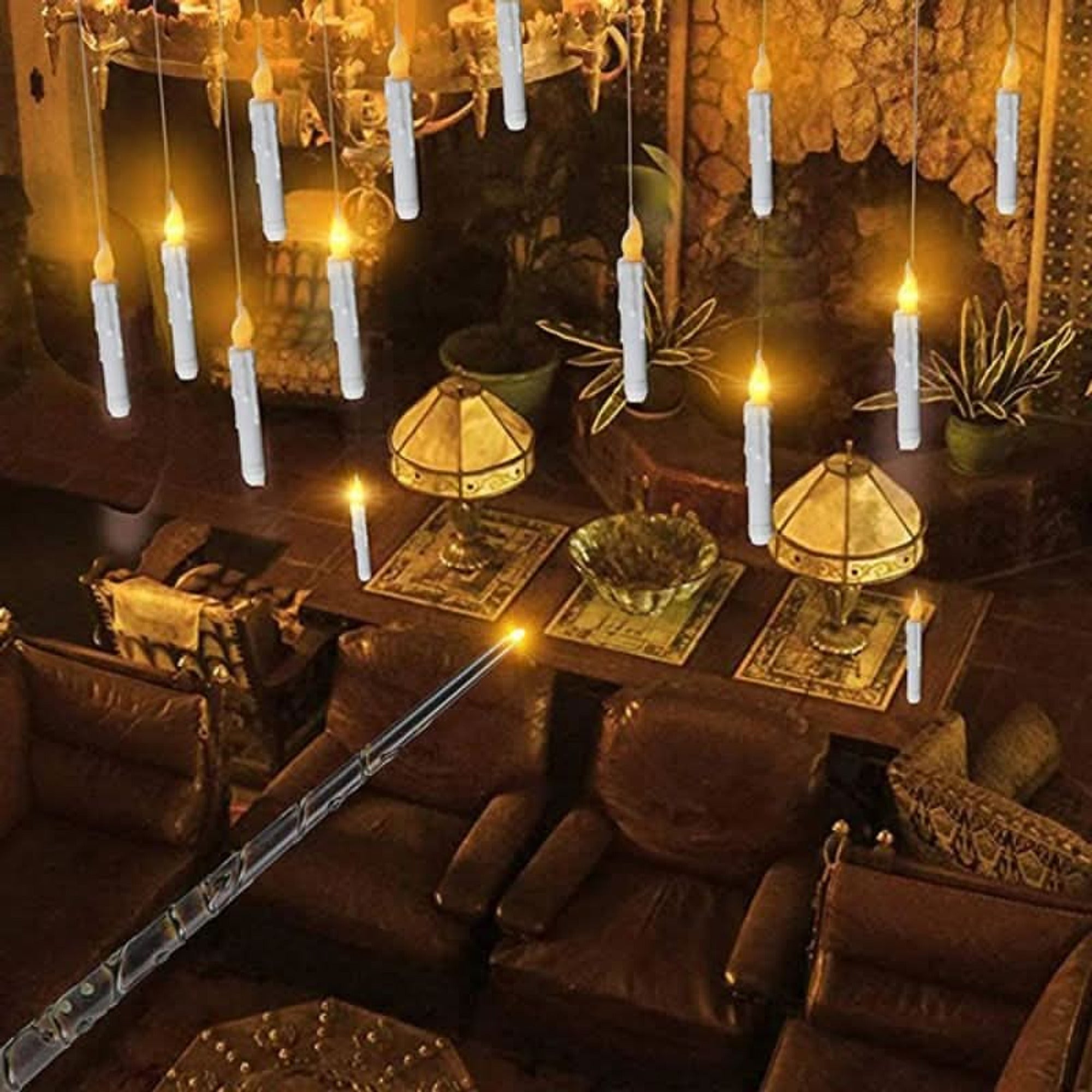 Halloween Floating Candles Remote Control Flickering LED Hanging Plastic White - Image 1