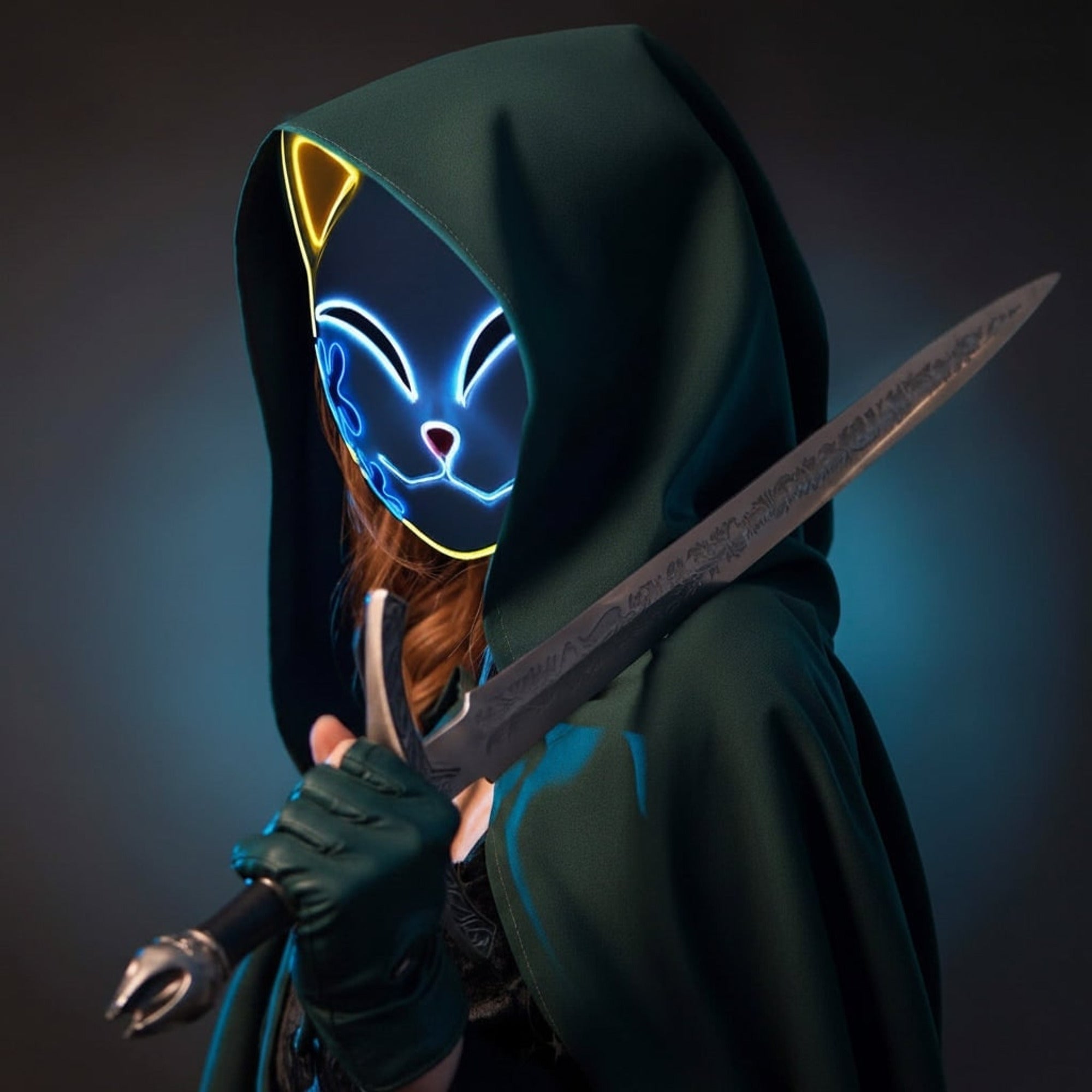 Halloween Fox Mask Kitsune With Japanese Demon Design Integrated EL Wire And Comfortable Elastic Head Strap - Image 13