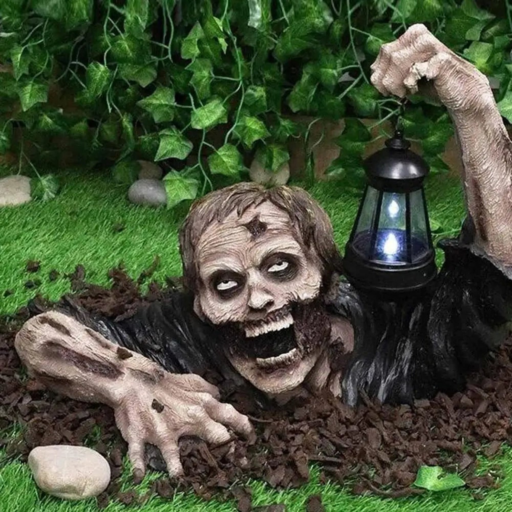 Halloween Garden Decoration Zombie Statue With LED Lantern Outdoor Integrated Light Warm Illumination - Image 3