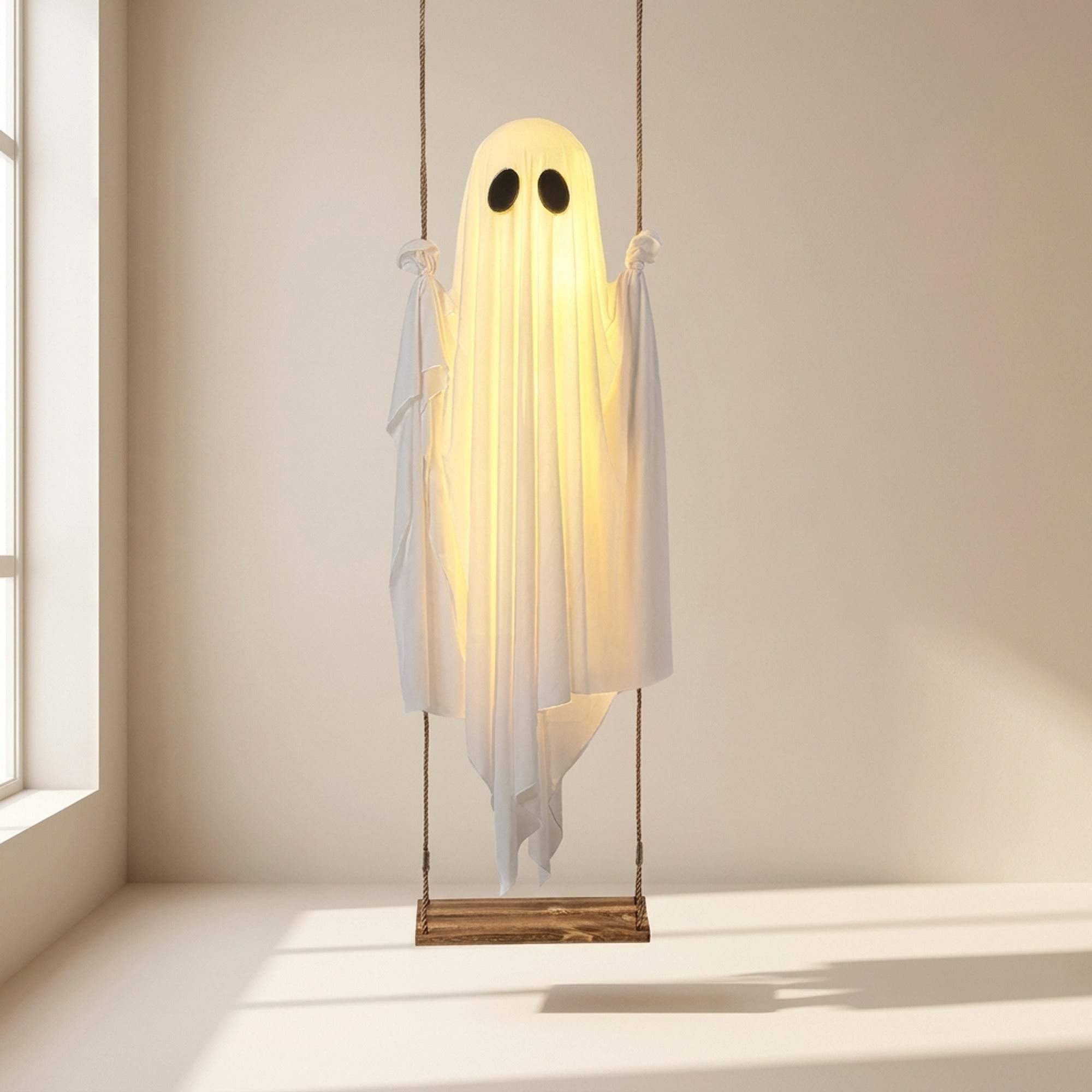 Halloween Ghost Decoration Hanging With Warm LED Integrated String Lights Rope Lightweight Textile Fabric Decor For Porch - Image 1