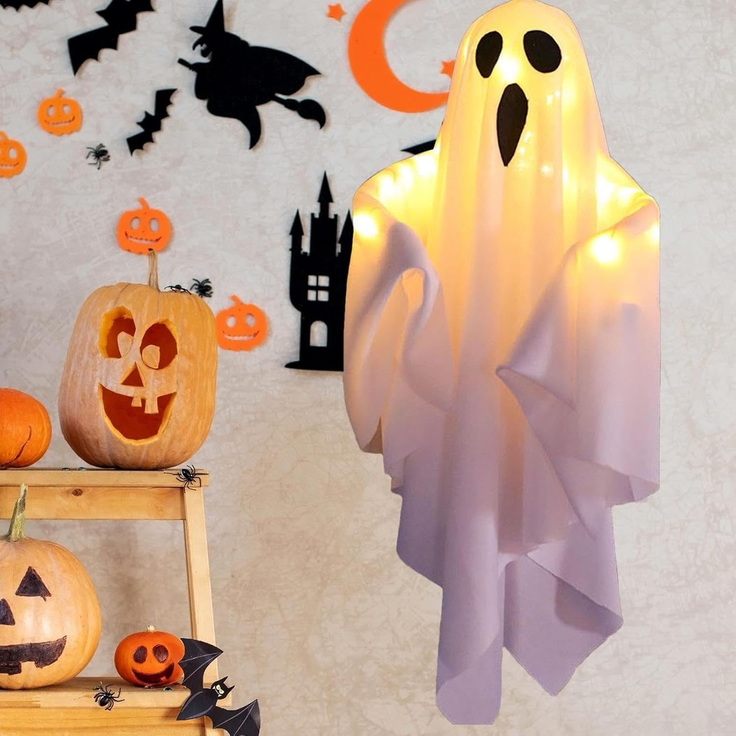 Halloween Ghost Light Decoration With Glowing Fabric Design And Hanging For Spooky Horror Theme Decor - Image 1