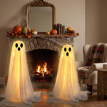Halloween Ghost Lights Fabric Standing Figures Glowing Spooky Yard Decoration - Image 1