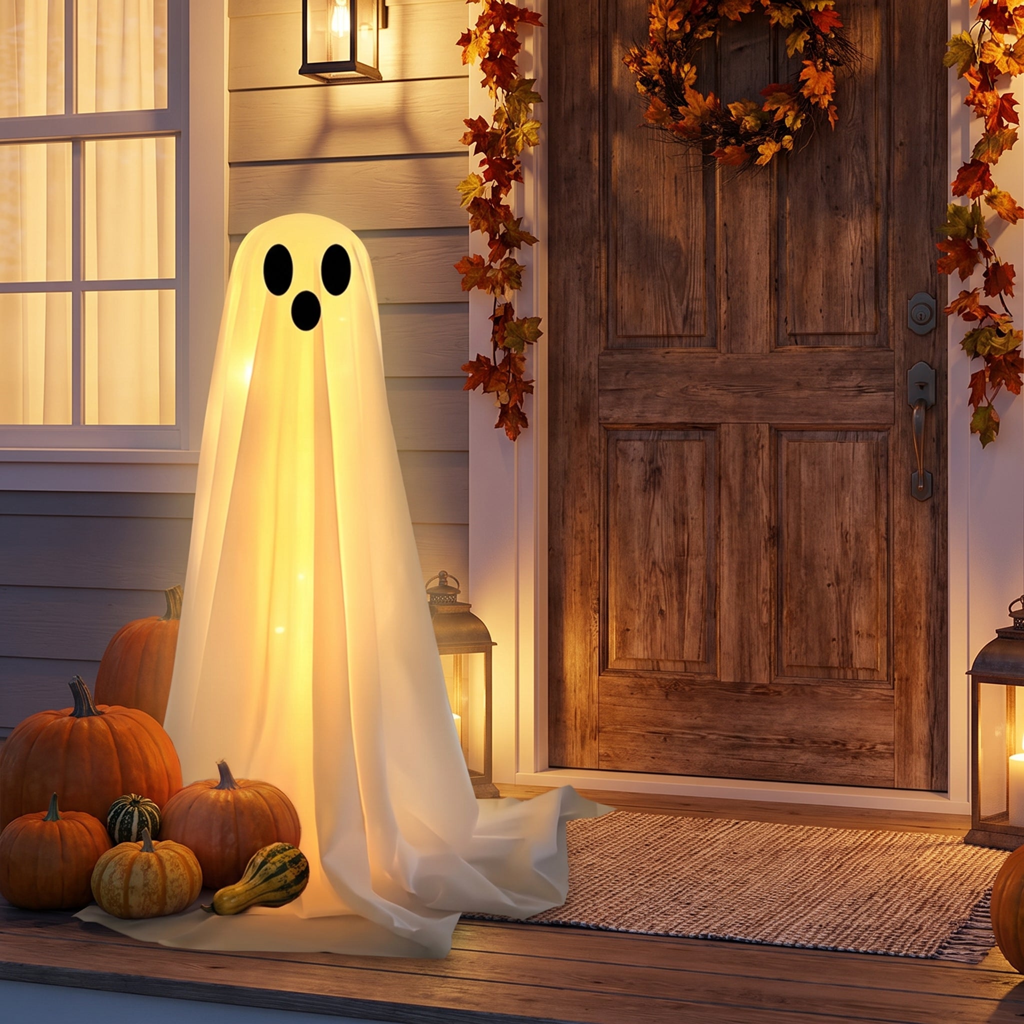 Halloween Ghost Lights Fabric Standing Draped Figures Warm White Decoration - Image 1
