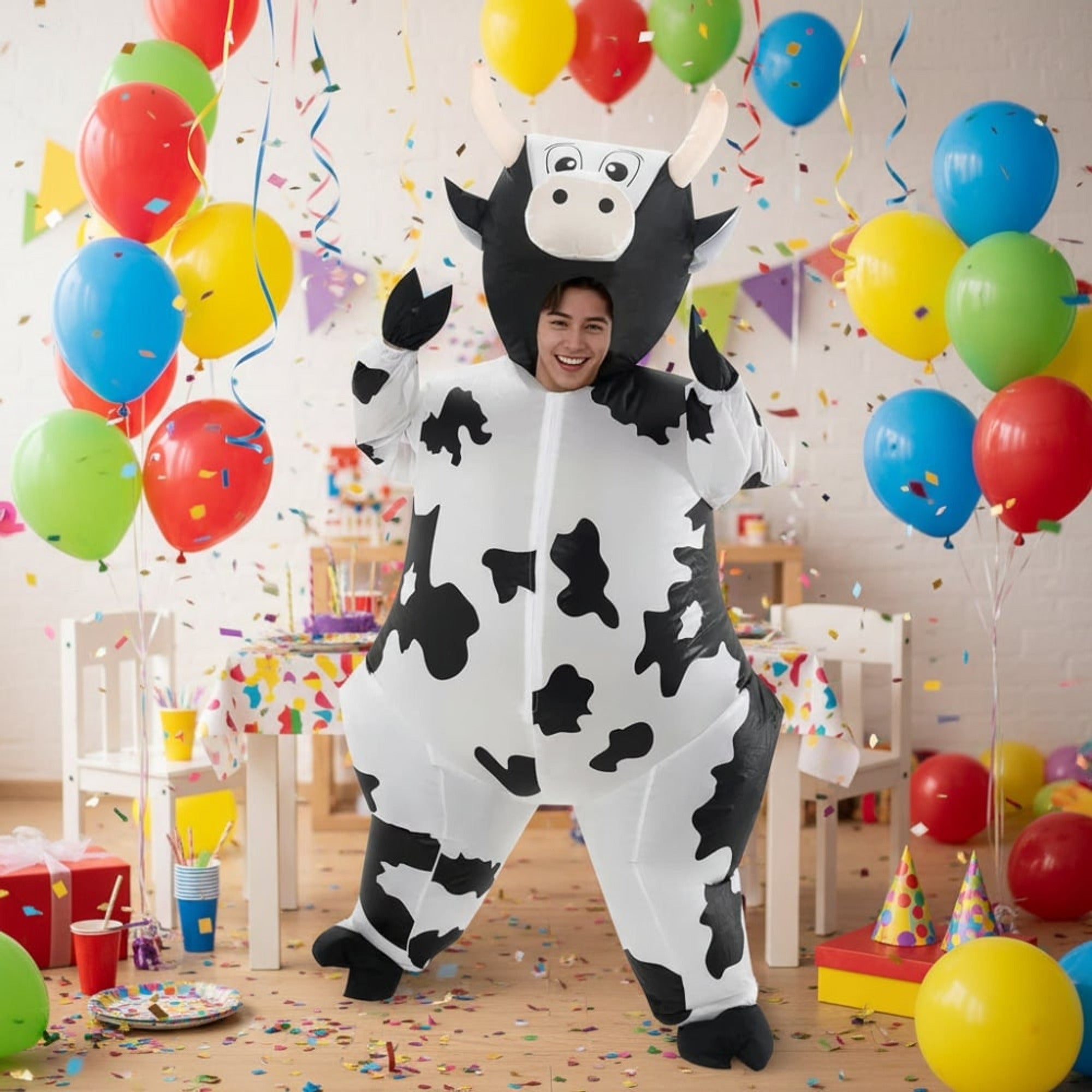 Halloween Inflatable Costume Cow With Animal Design And Comfortable Lightweight Full-Body Blower Fan - Image 1