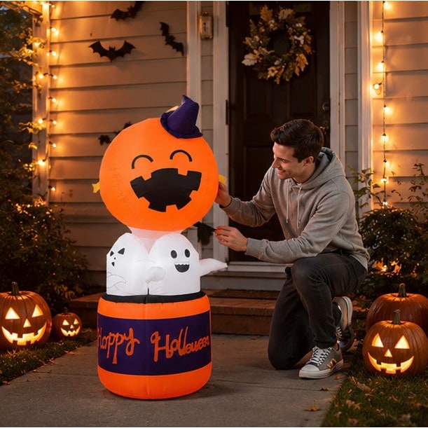 Halloween Inflatable Pumpkin Balloon With LED Devil Hot Air Decoration For Indoor Outdoor Yard And Party Displays - Image 7