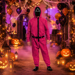 Halloween Jumpsuit Costume Pink Hooded With Black Belt For Party Complete Outfit In One - Image 1