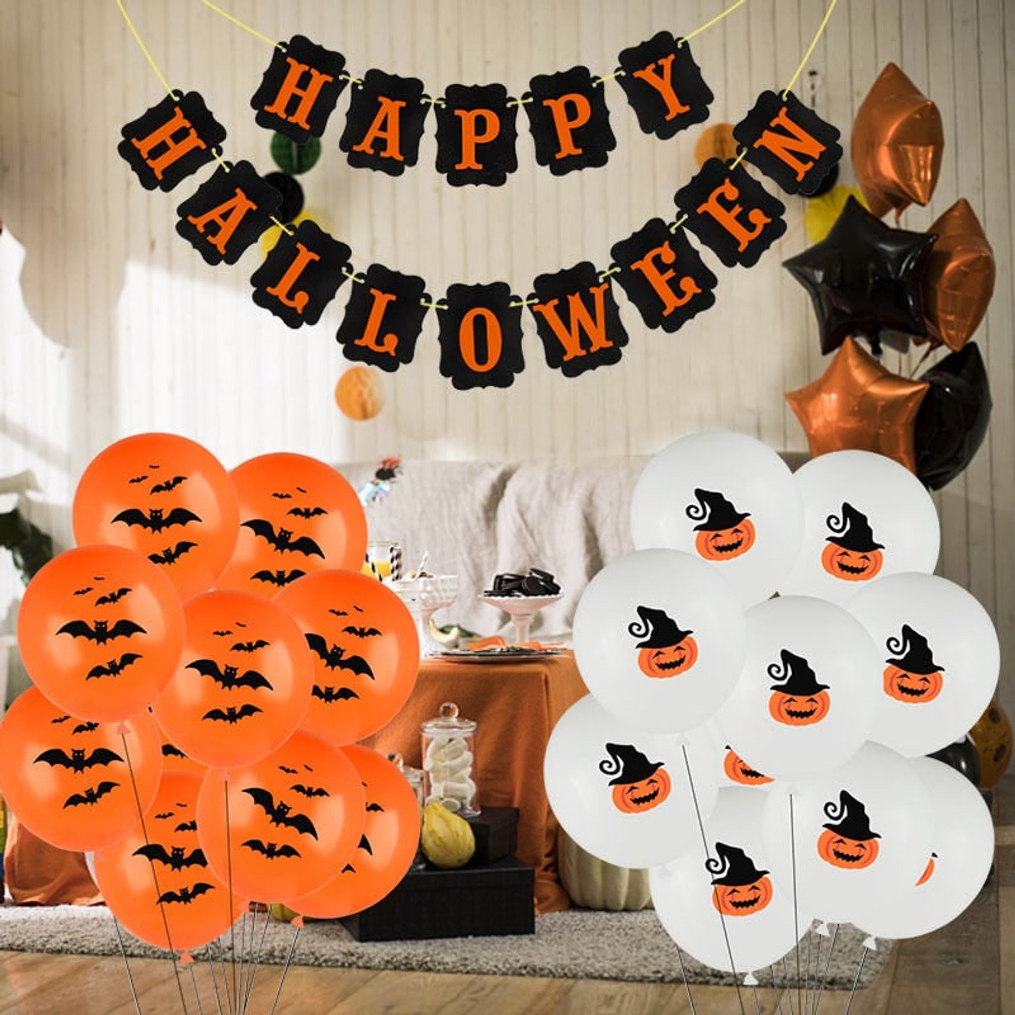 Halloween Lanterns & Candlelight Balloons Garland Kit For 2025 Party Decor With Latex Bats And Pumpkins - Image 1