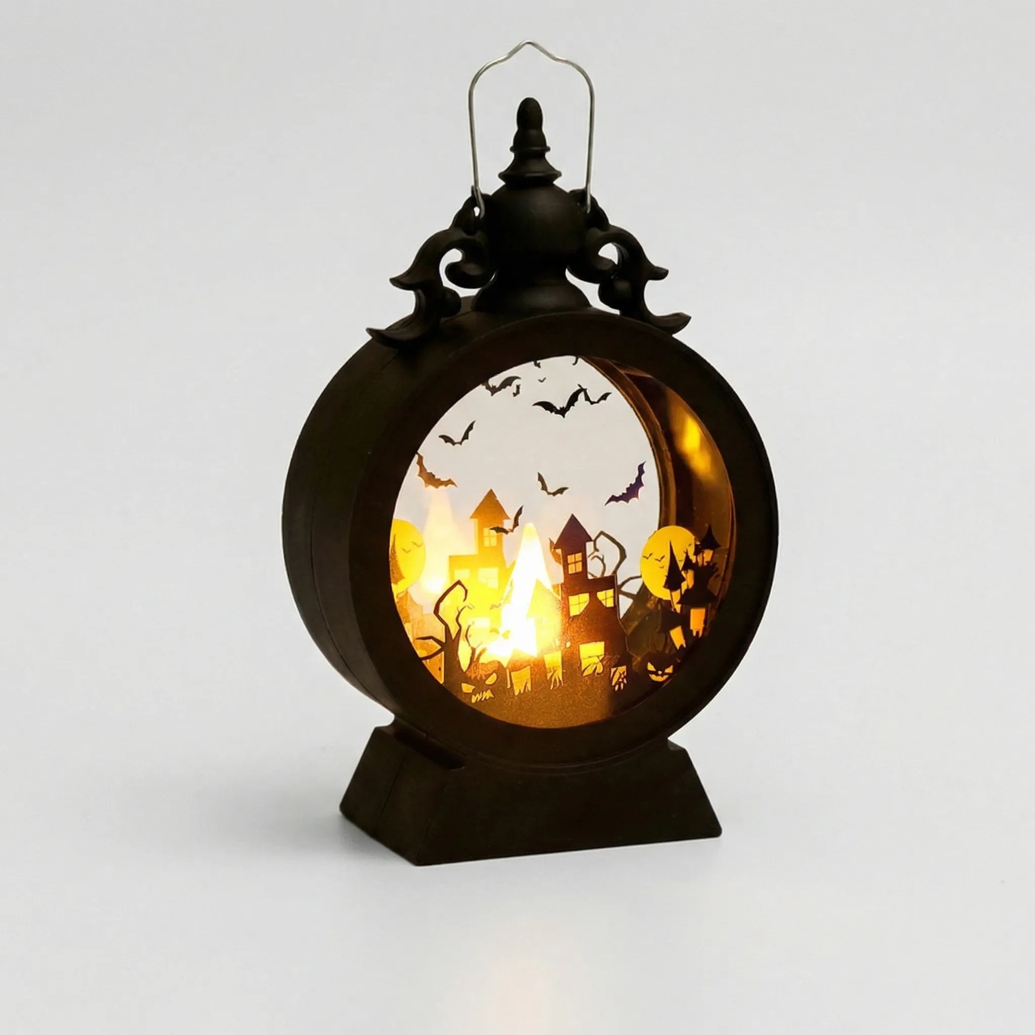 Halloween Lanterns & Candlelight Battery Powered LED Lantern With Halloween Silhouettes And Gothic Frame Light Up Your Halloween - Image 3