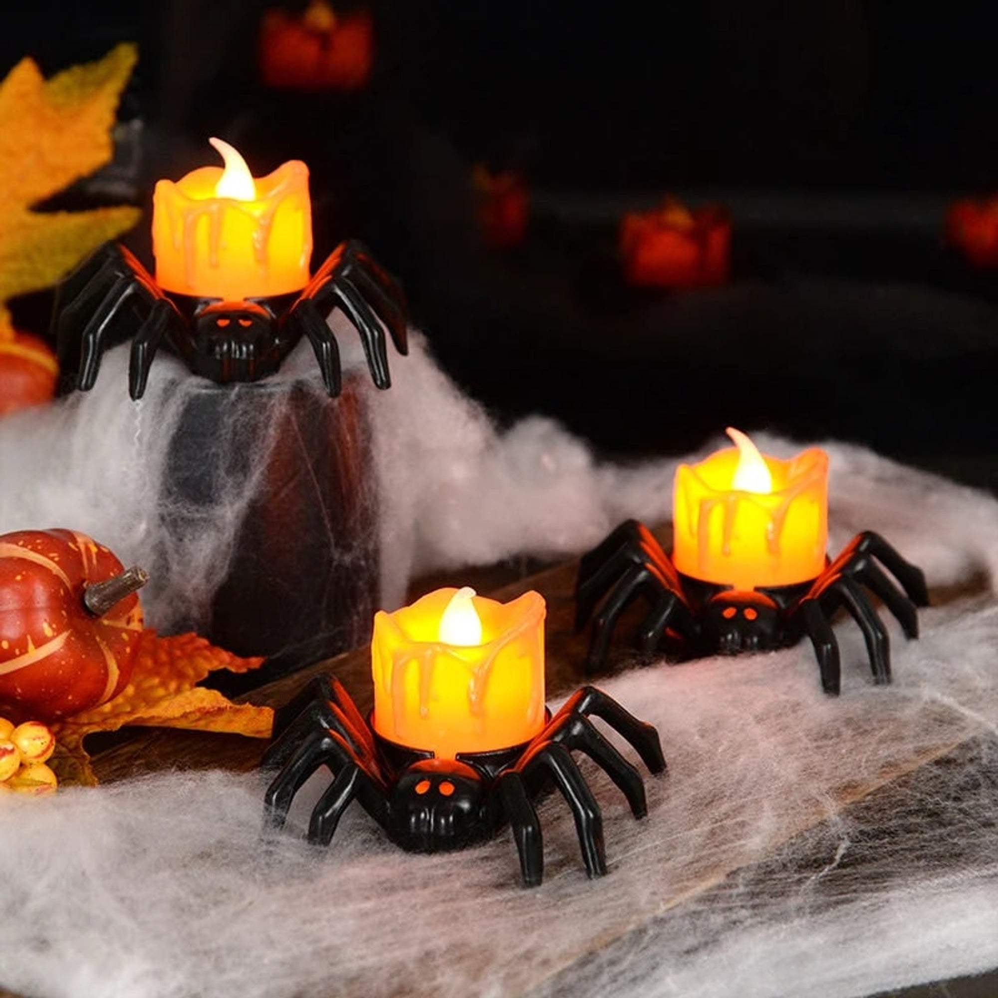 Halloween Lanterns & Candlelight LED Candle With Pumpkin Spider Holder Flickering Flameless Light - Image 8