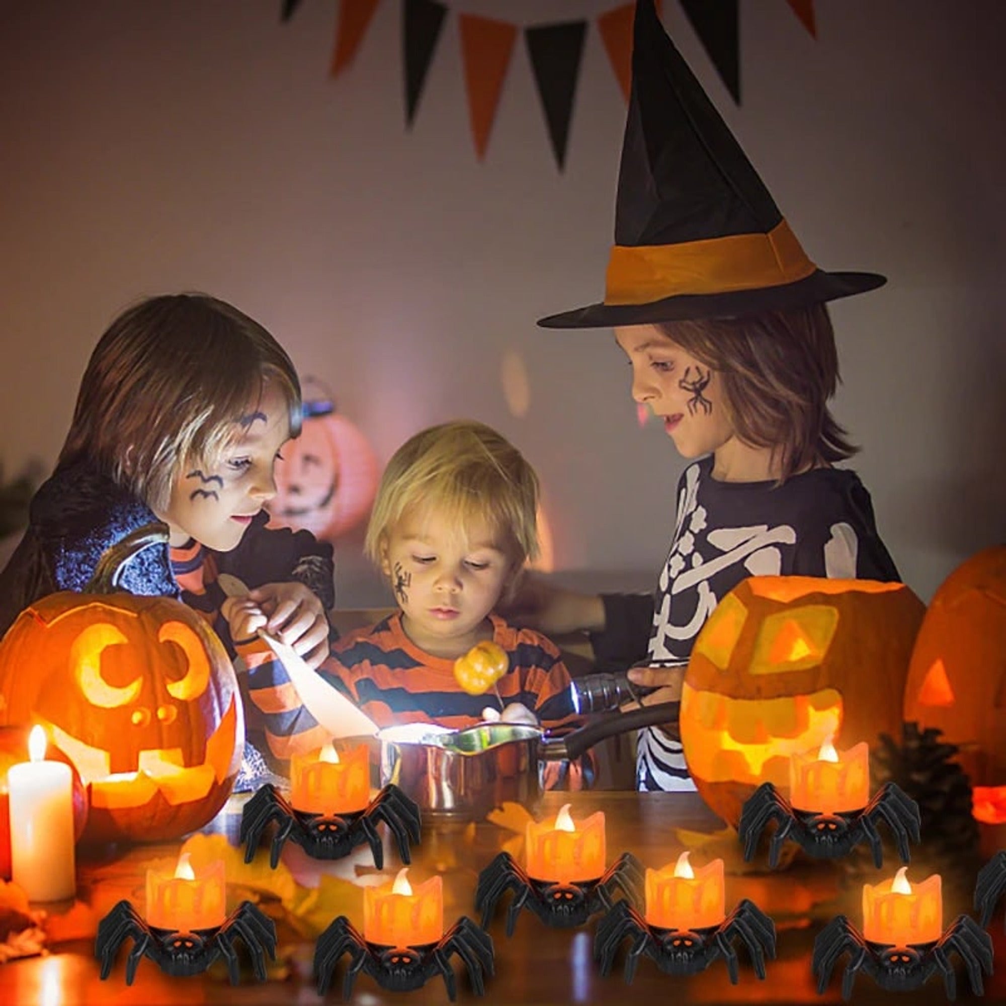 Halloween Lanterns & Candlelight LED Candle With Pumpkin Spider Holder Flickering Flameless Light - Image 7