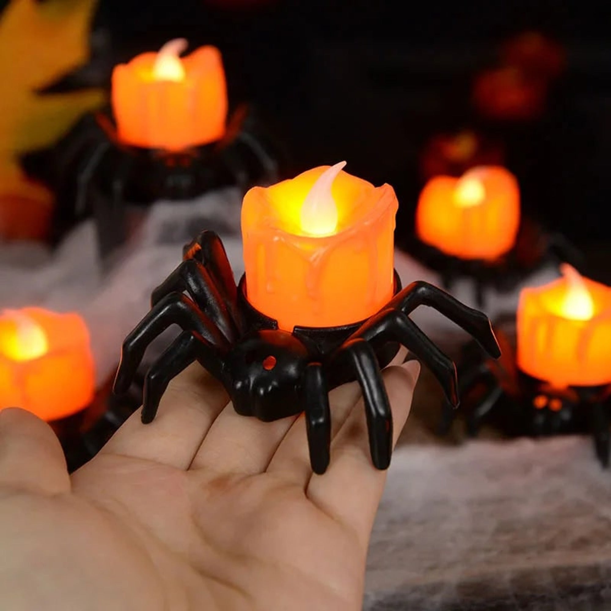 Halloween Lanterns & Candlelight LED Candle With Pumpkin Spider Holder Flickering Flameless Light - Image 3