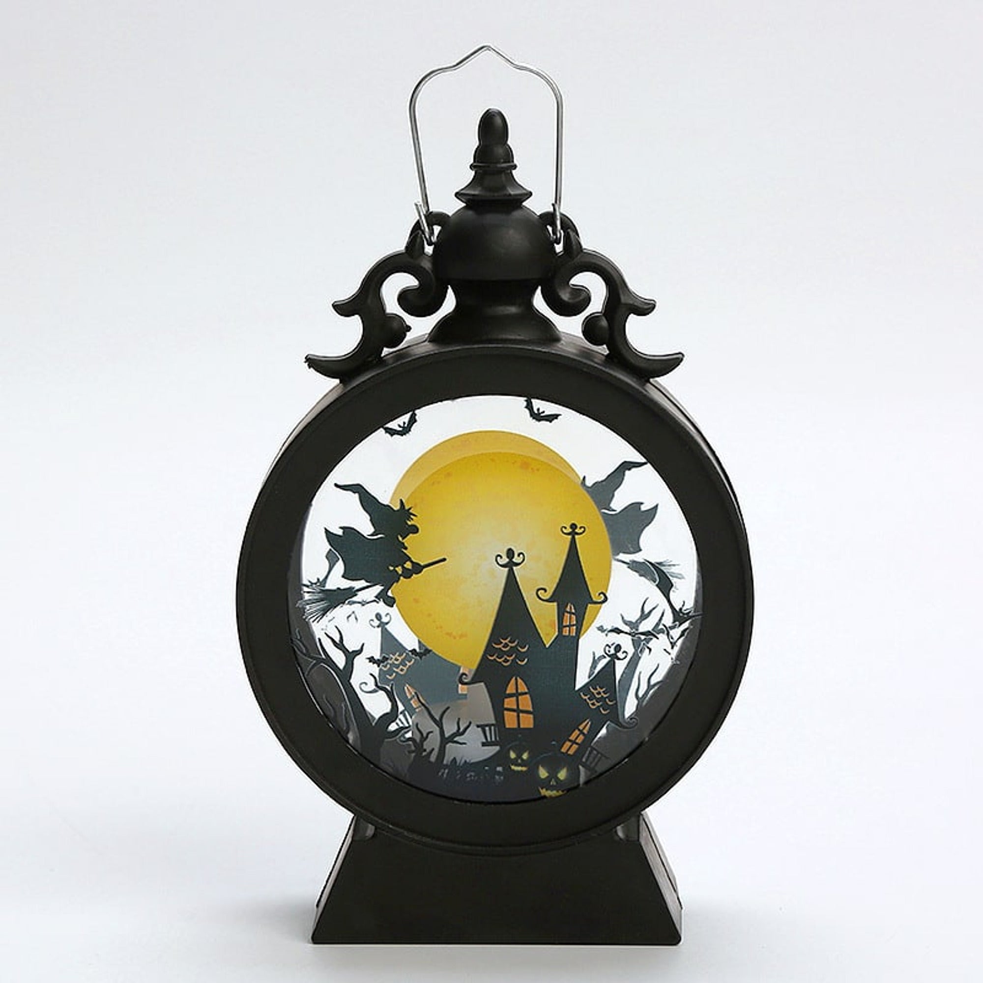 Retro Candle Portable Halloween Lanterns - Unlit Witch And Castle Detail