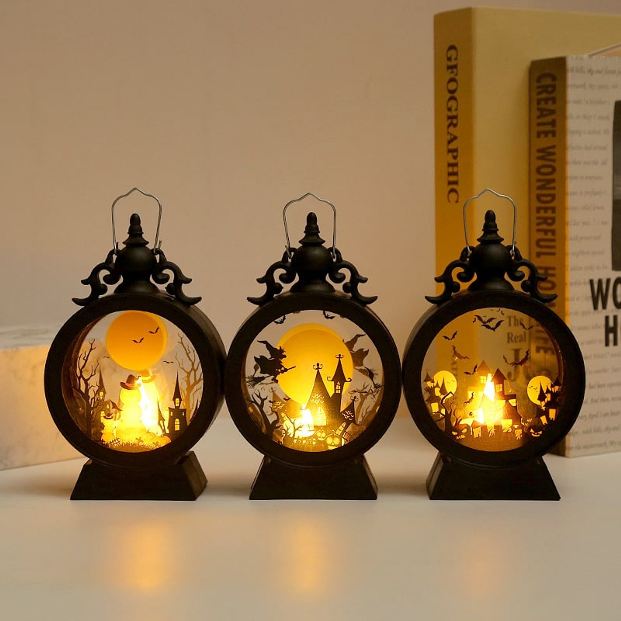 Retro Candle Portable Halloween Lanterns - Set Of Three Styles