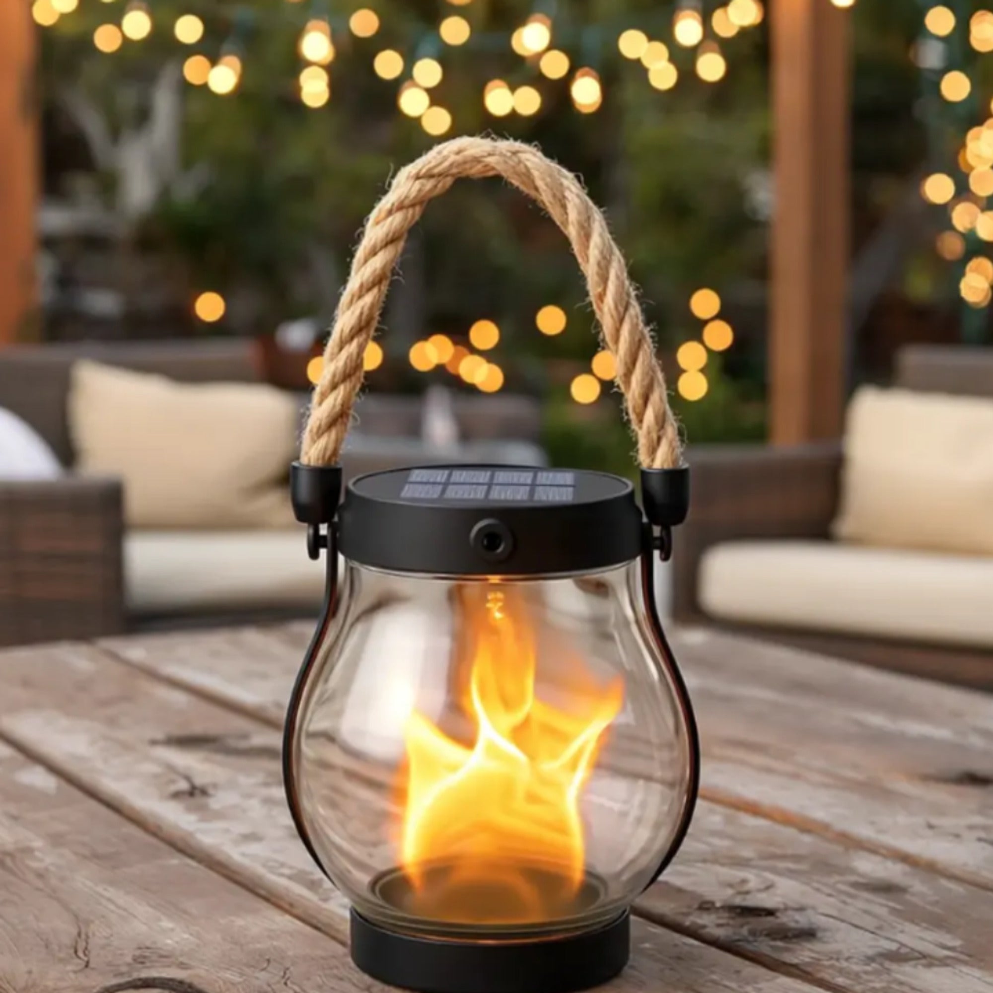 Solar Halloween Lanterns Outdoor With Realistic Flame Effect - Patio View