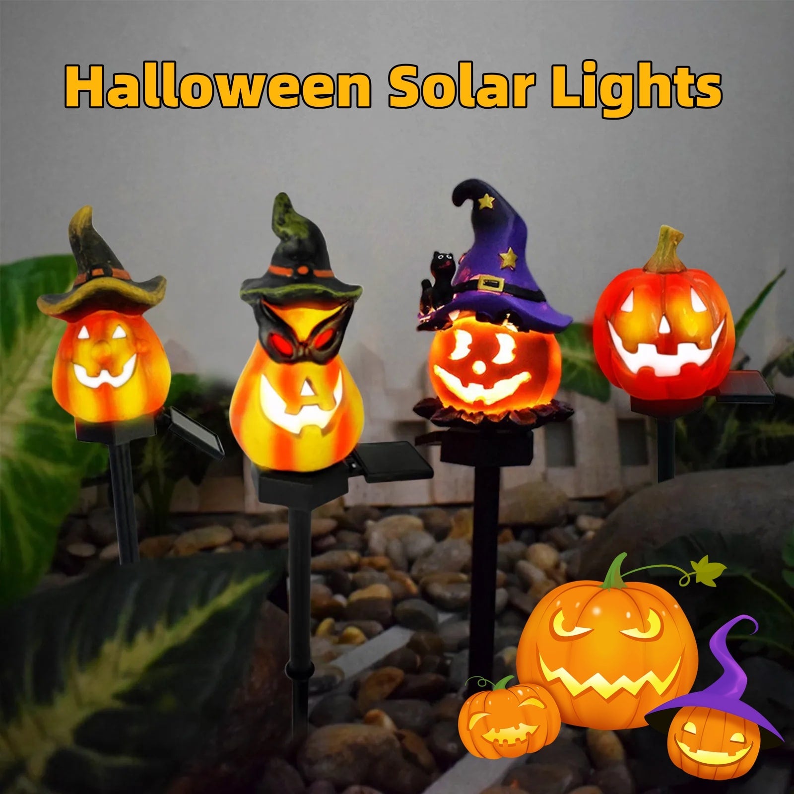 Halloween Lanterns & Candlelight Solar Powered Resin Garden Stake Lights For Outdoor Decorations - Image 2