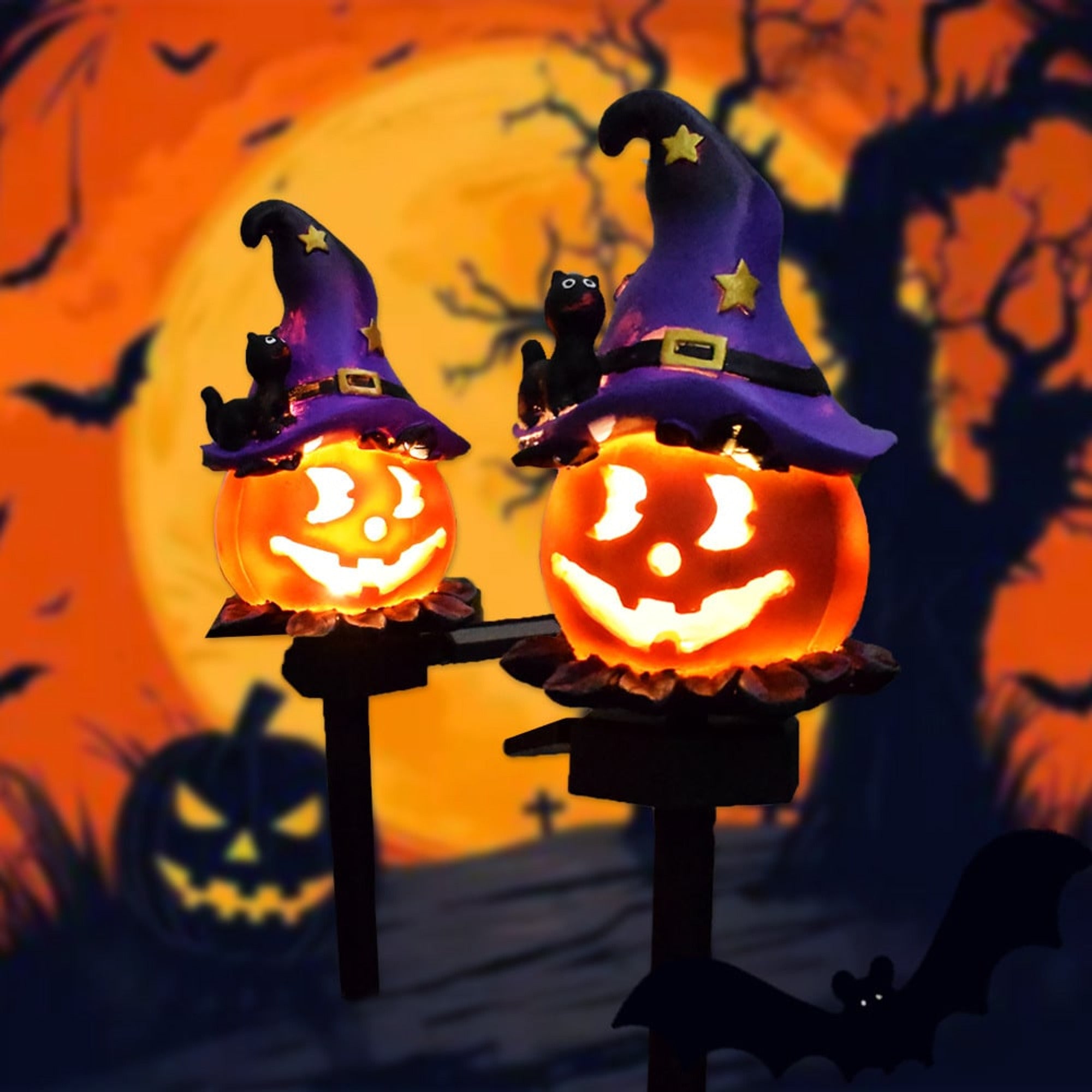 Halloween Lanterns & Candlelight Solar Powered Resin Garden Stake Lights For Outdoor Decorations - Image 10