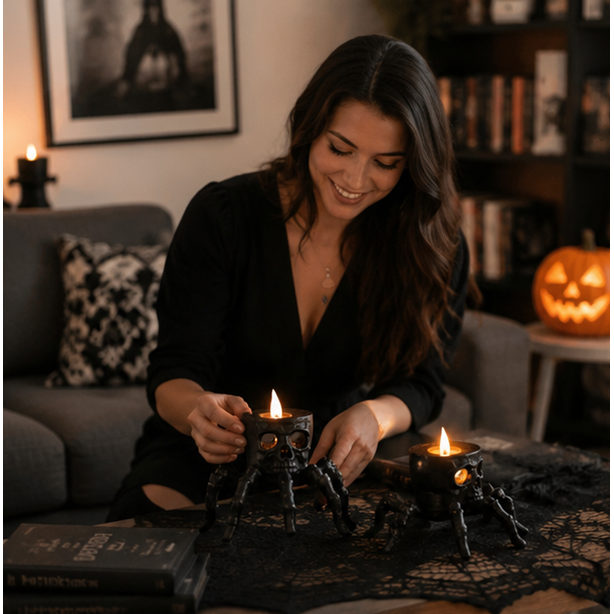 Halloween LED Candle Flameless Bronze Skull Hand Night Light Decoration - Image 6