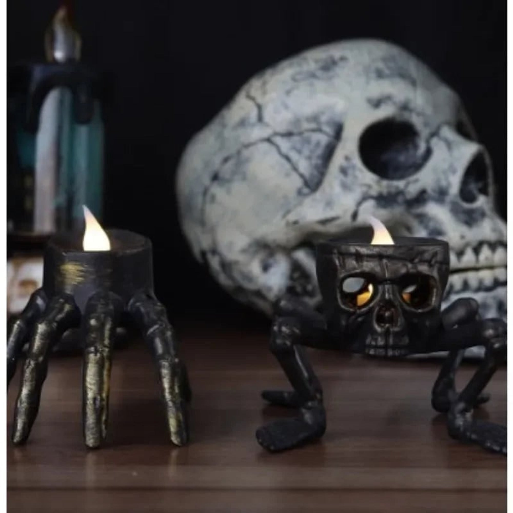 Halloween LED Candle Flameless Bronze Skull Hand Night Light Decoration - Image 2