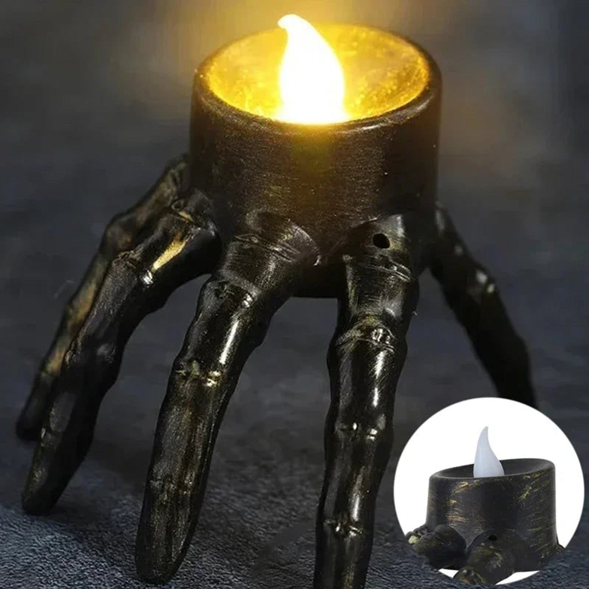 Halloween LED Candle Flameless Bronze Skull Hand Night Light Decoration - Image 5