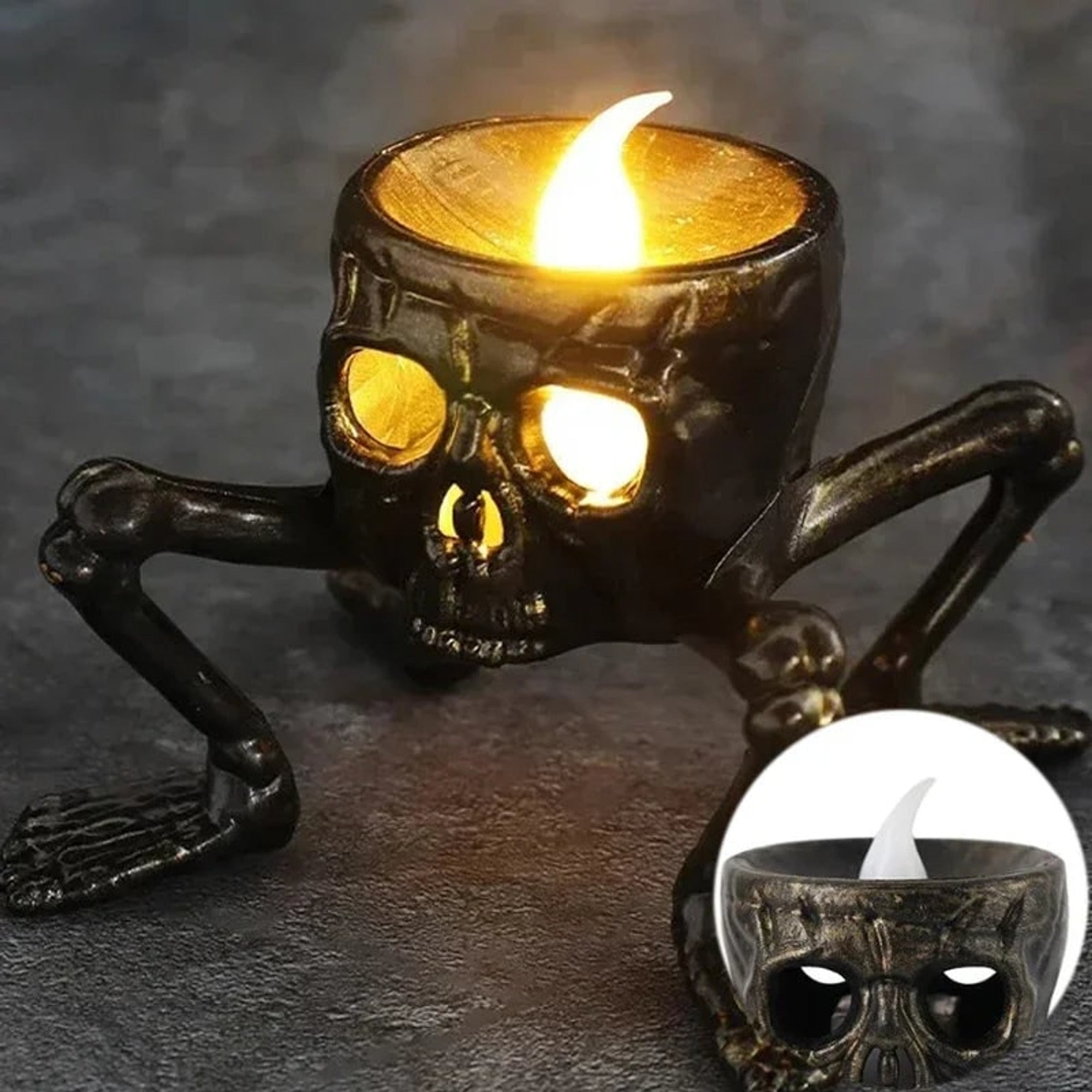 Halloween LED Candle Flameless Bronze Skull Hand Night Light Decoration - Image 4