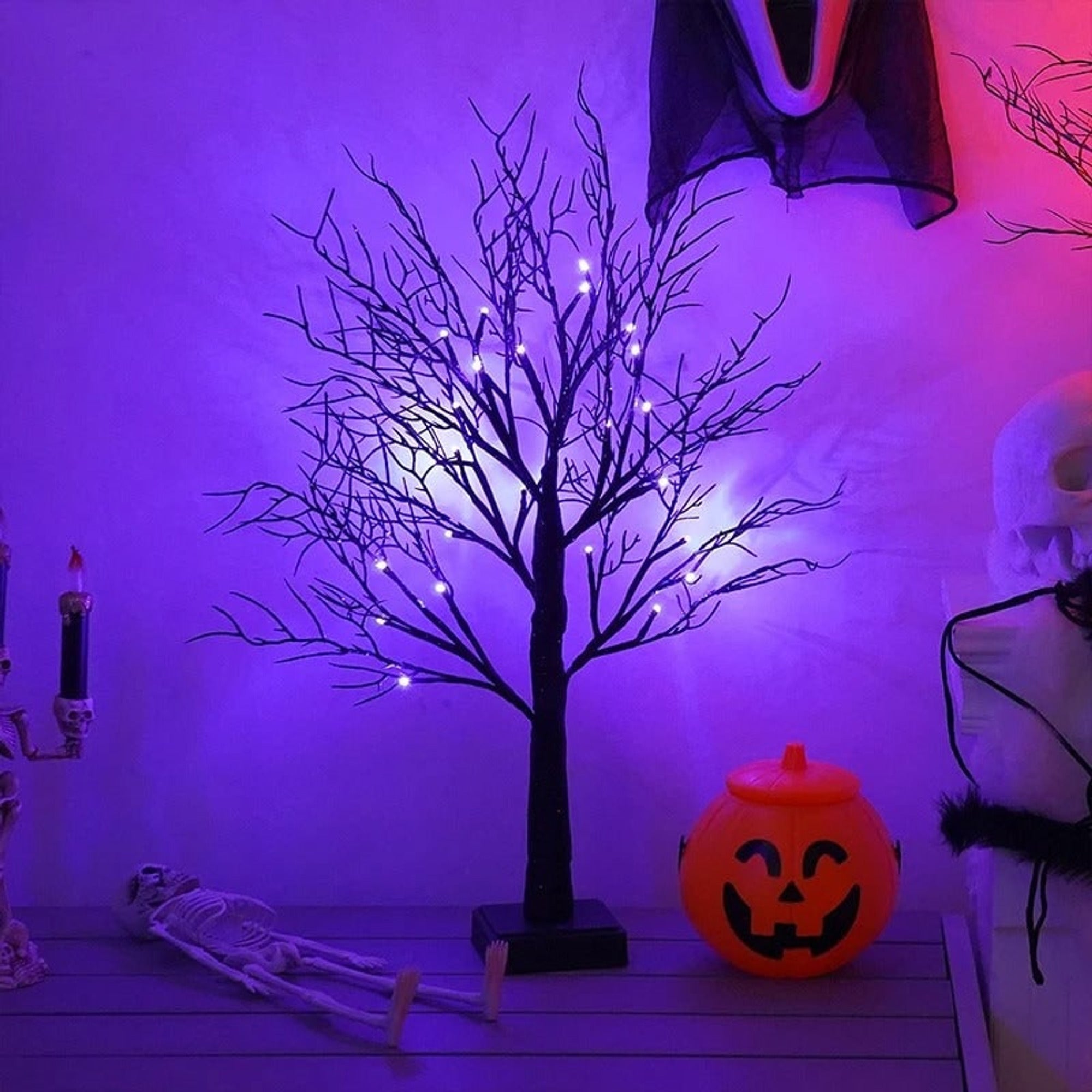 Halloween LED Tree Black Branches Purple Lights Spooky Table Decoration - Image 1