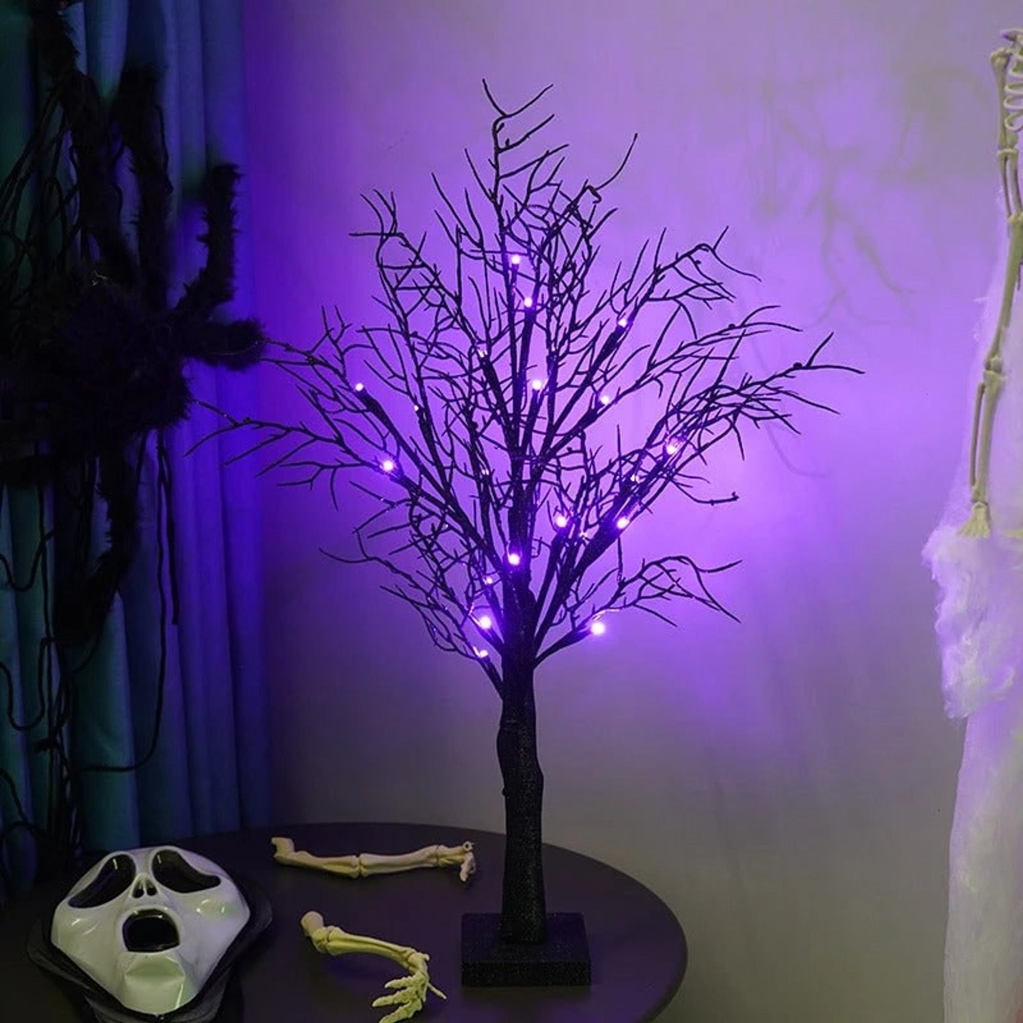 Halloween LED Tree Black Branches Purple Lights Spooky Table Decoration - Image 3